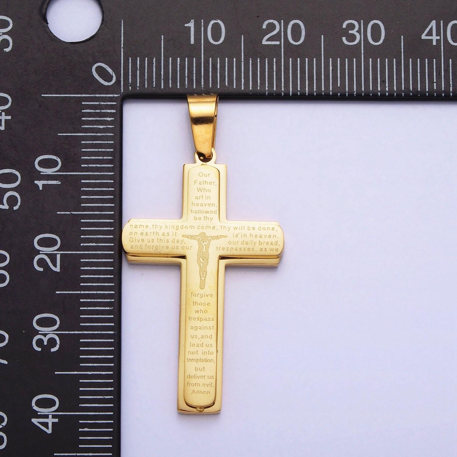 Large crucifix cross lords prayer our father men catholic christian religious pendant gold heavy stainless steel unisex silver cross p-1115