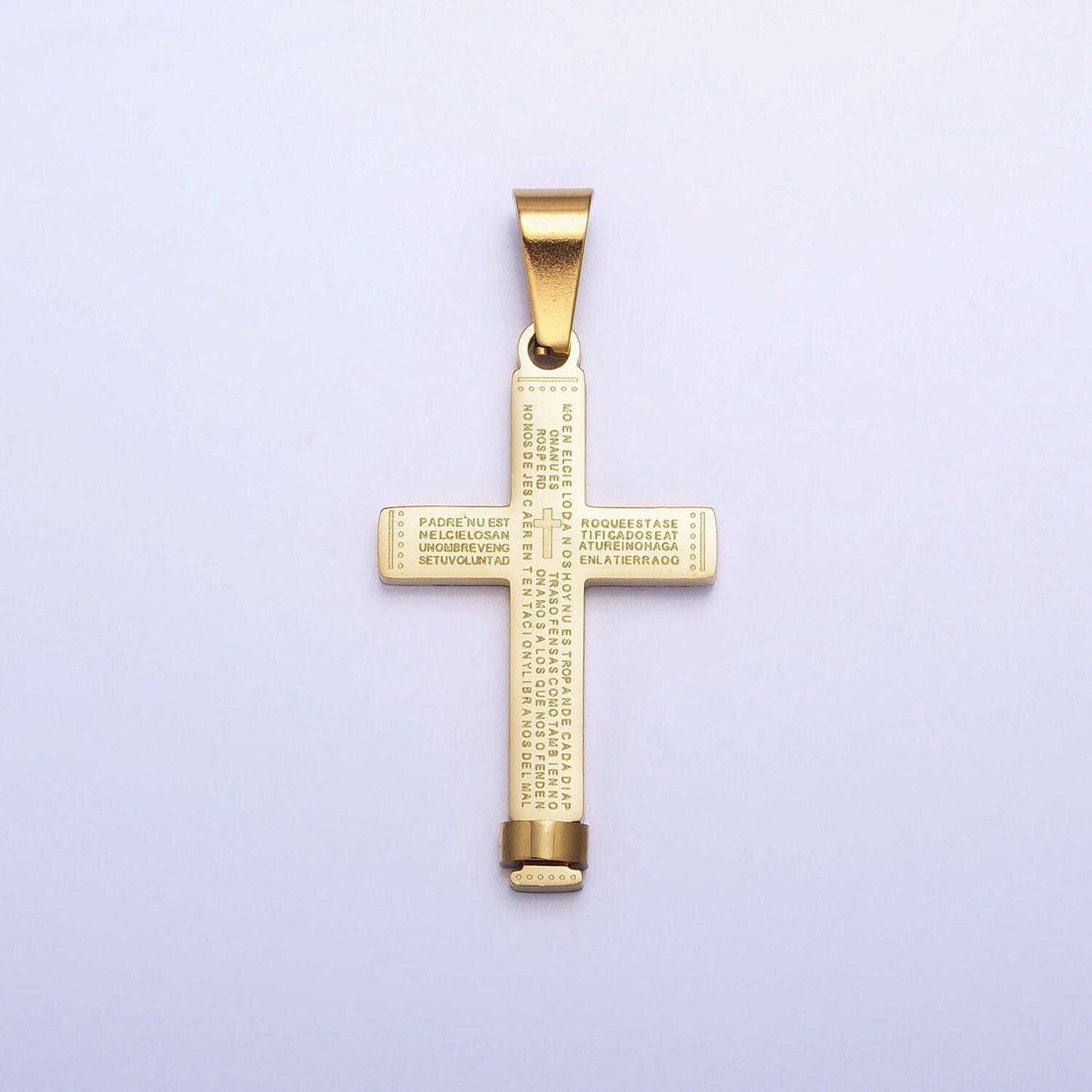 Gold padre nuestro cross pendant, lord prayer in spanish cross stainless steel cross pendant men unisex religious jewelry p-1113