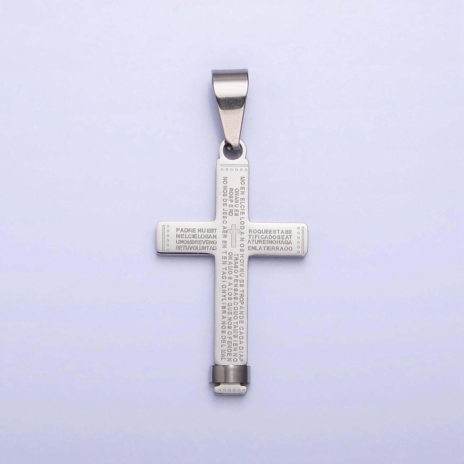 Gold padre nuestro cross pendant, lord prayer in spanish cross stainless steel cross pendant men unisex religious jewelry p-1113