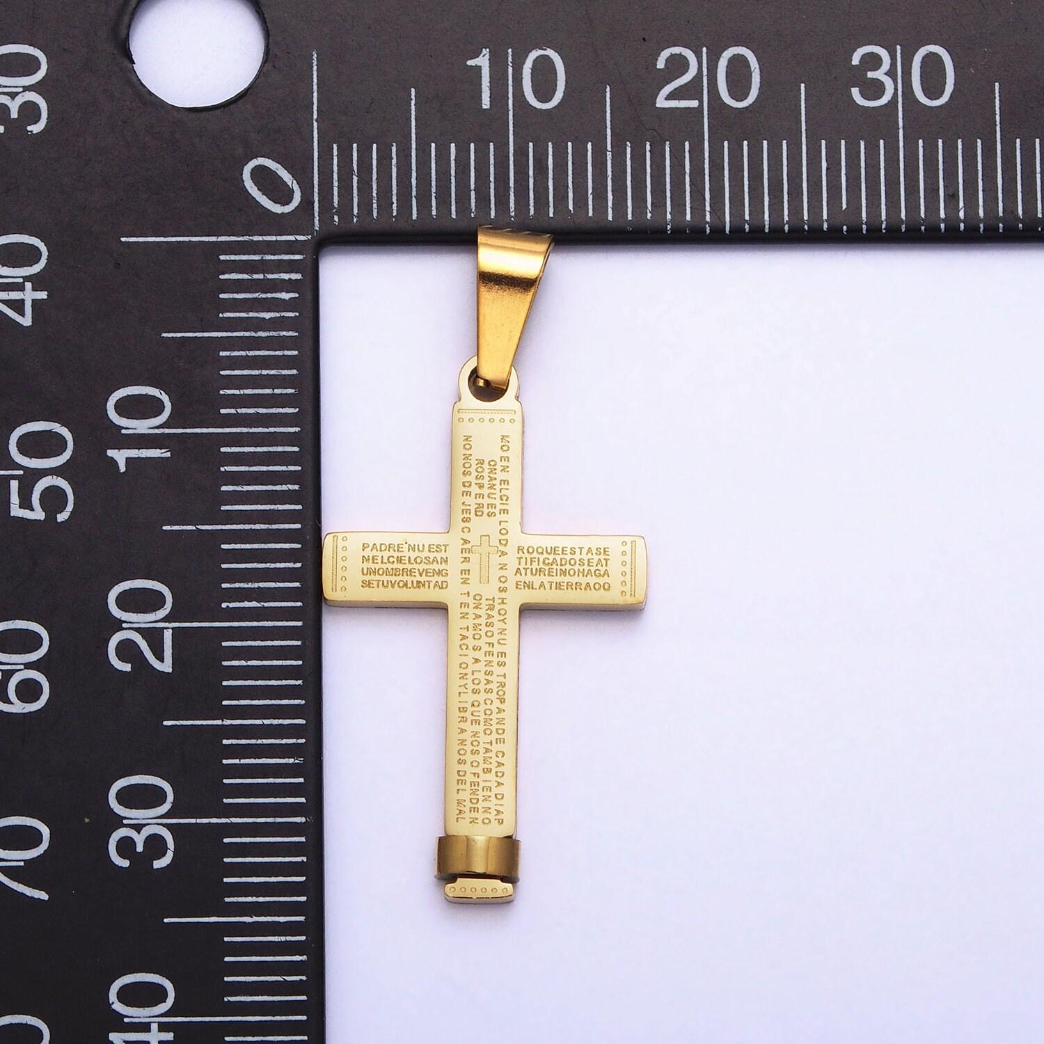 Gold padre nuestro cross pendant, lord prayer in spanish cross stainless steel cross pendant men unisex religious jewelry p-1113
