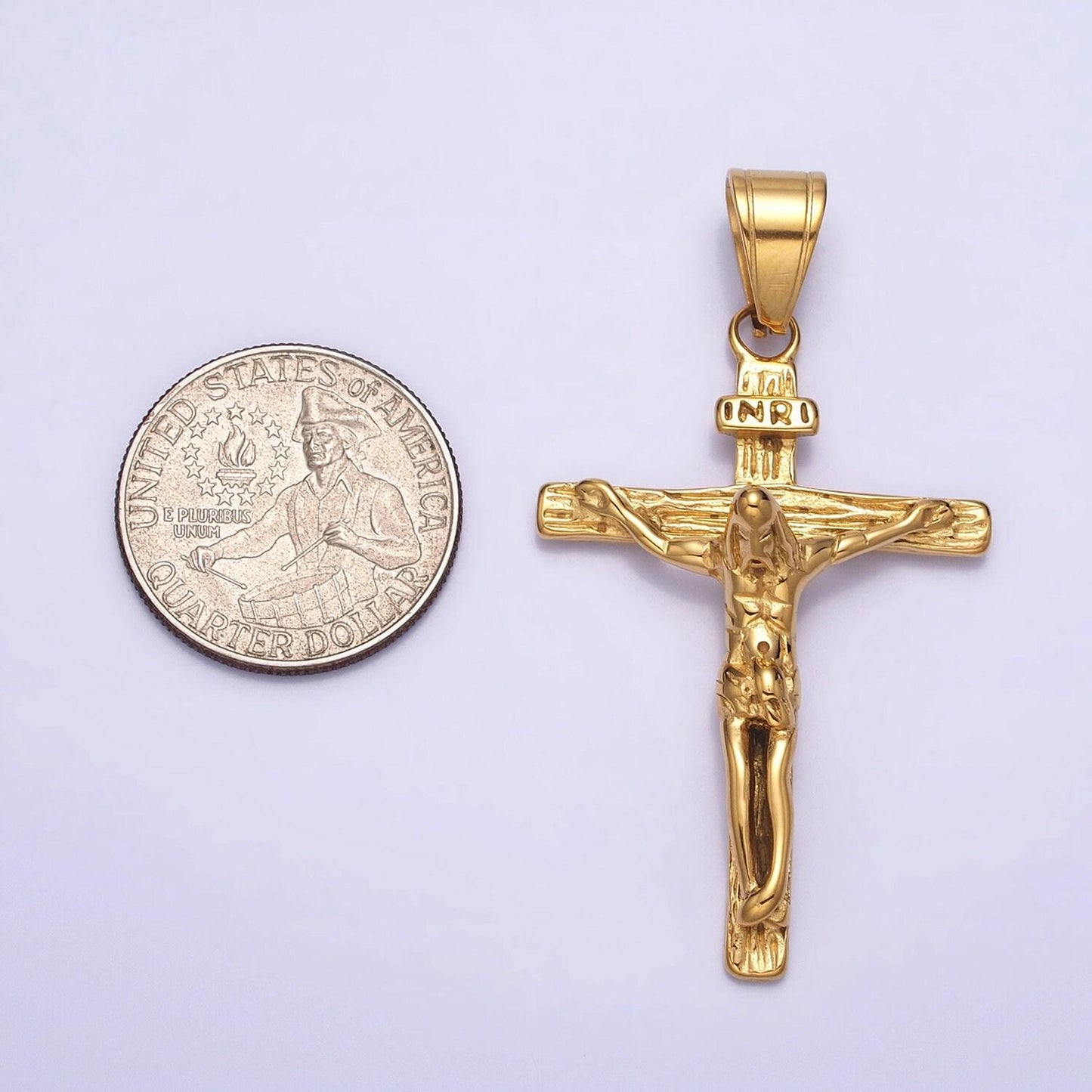 Gold jesus crucifix pendant, silver cross religious jewelry making for men, gift for father, stainless steel man unisex necklace p-1112