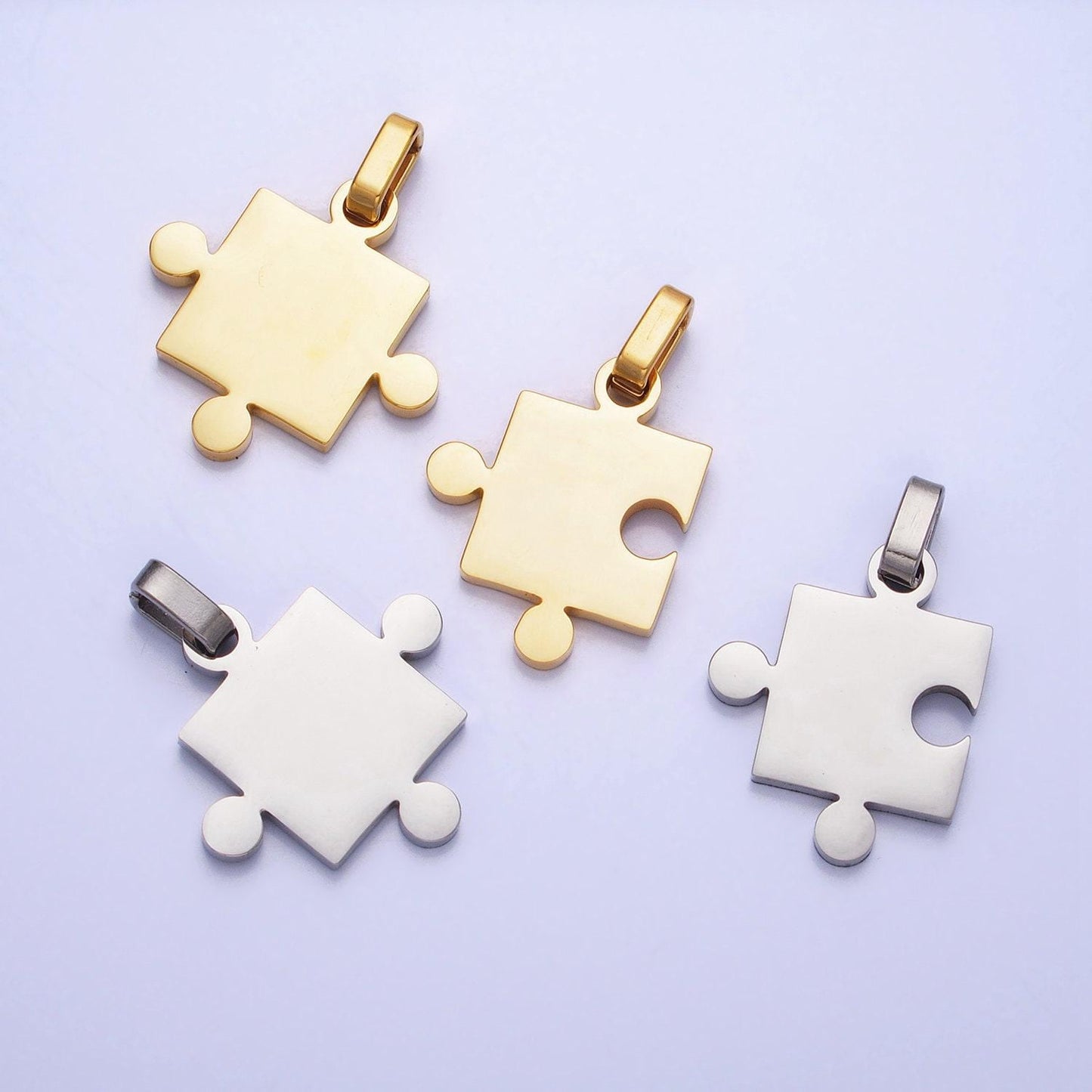 Stainless steel two puzzle pieces pendant in silver & gold autism awareness jewelry inspired | p-1109