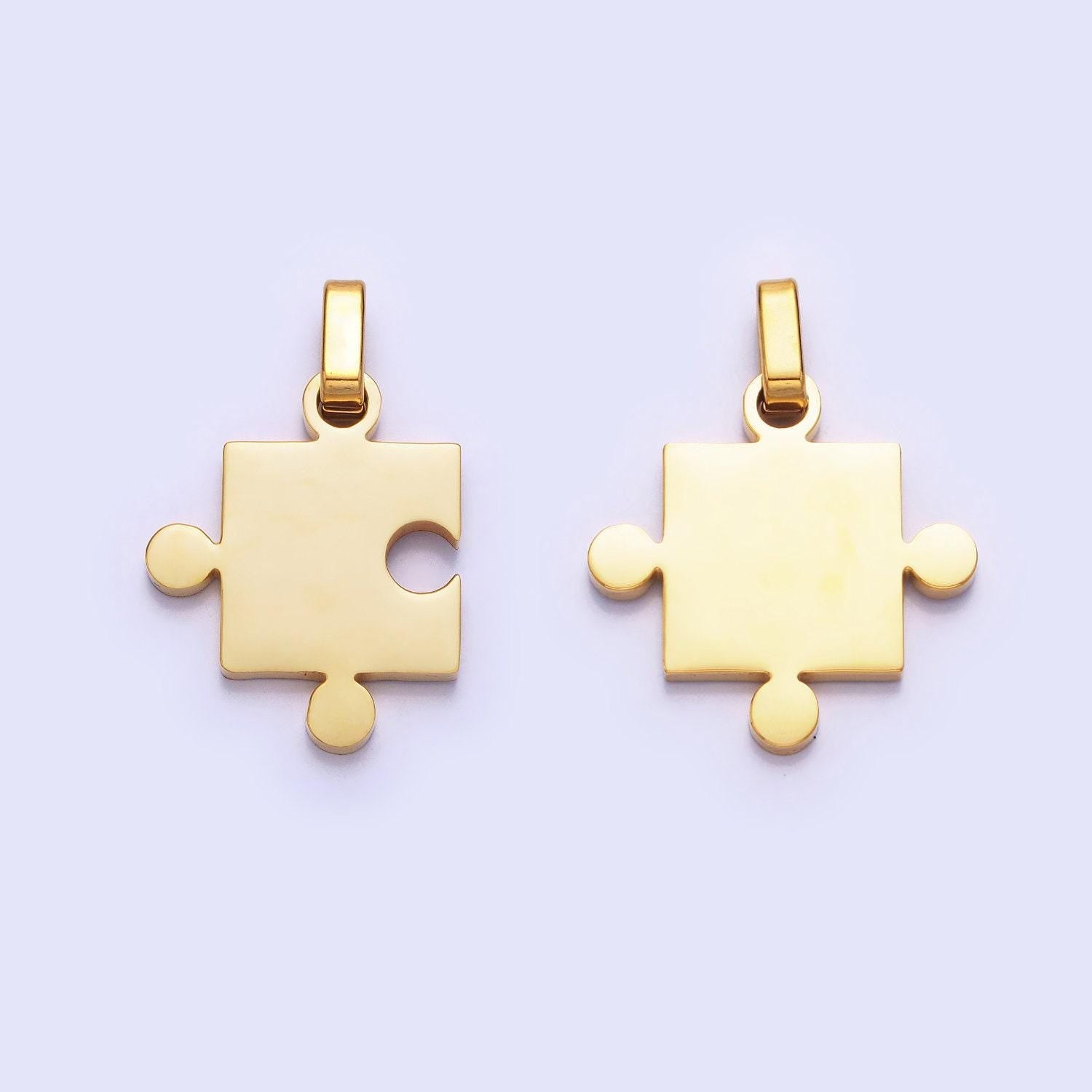Stainless steel two puzzle pieces pendant in silver & gold autism awareness jewelry inspired | p-1109