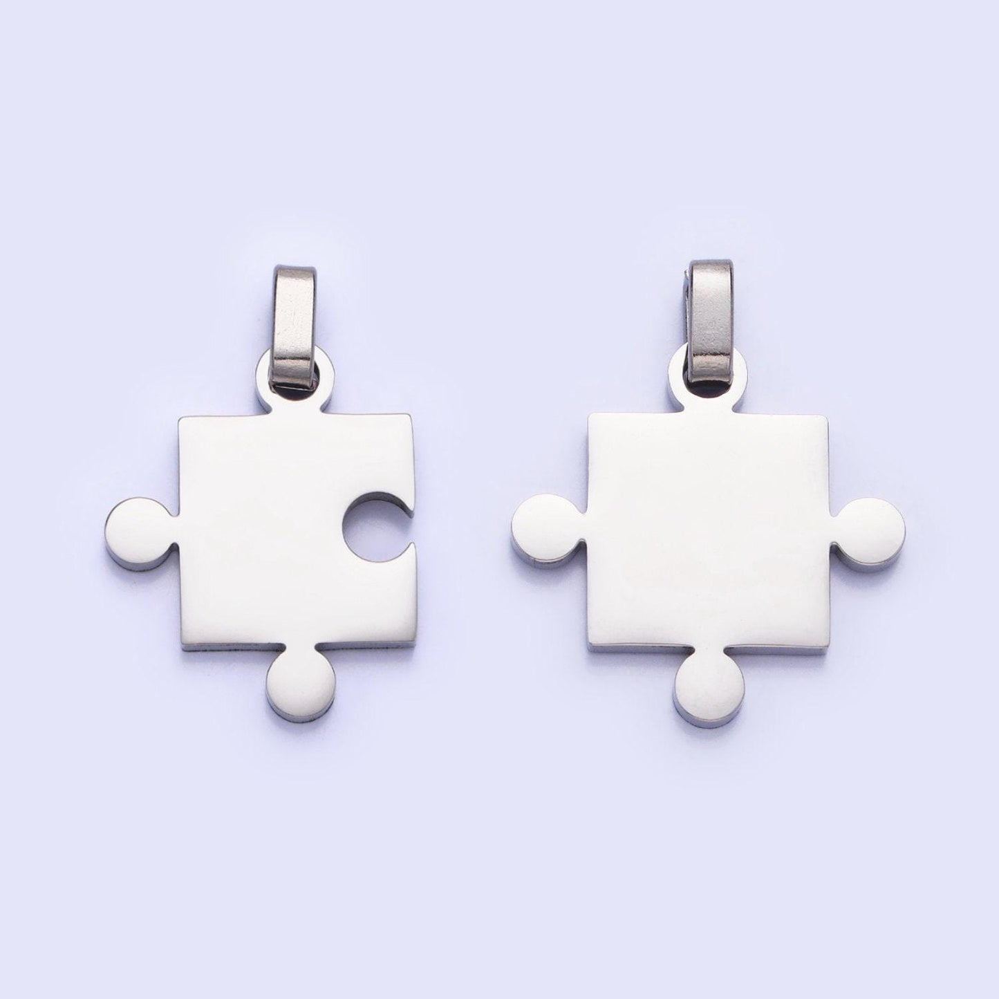 Stainless steel two puzzle pieces pendant in silver & gold autism awareness jewelry inspired | p-1109