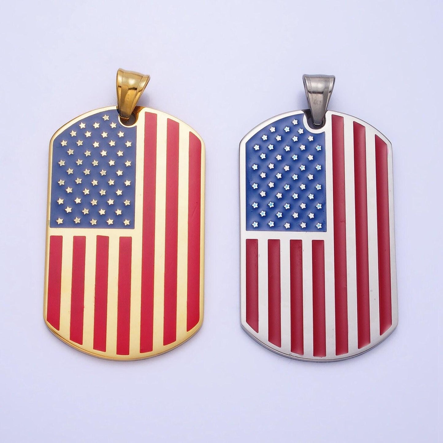 Stainless steel american flag pendant in silver & gold 4th of july veteran military army gift idea for men woman unisex | p-1106