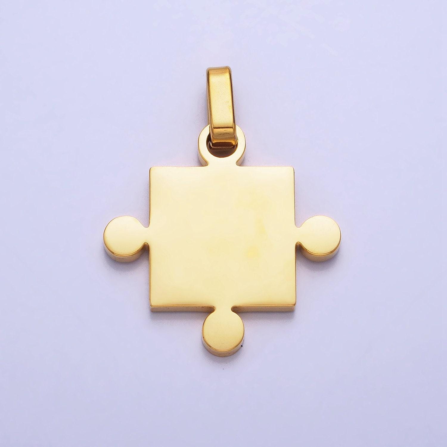Stainless steel two puzzle pieces pendant in silver & gold autism awareness jewelry inspired | p-1109