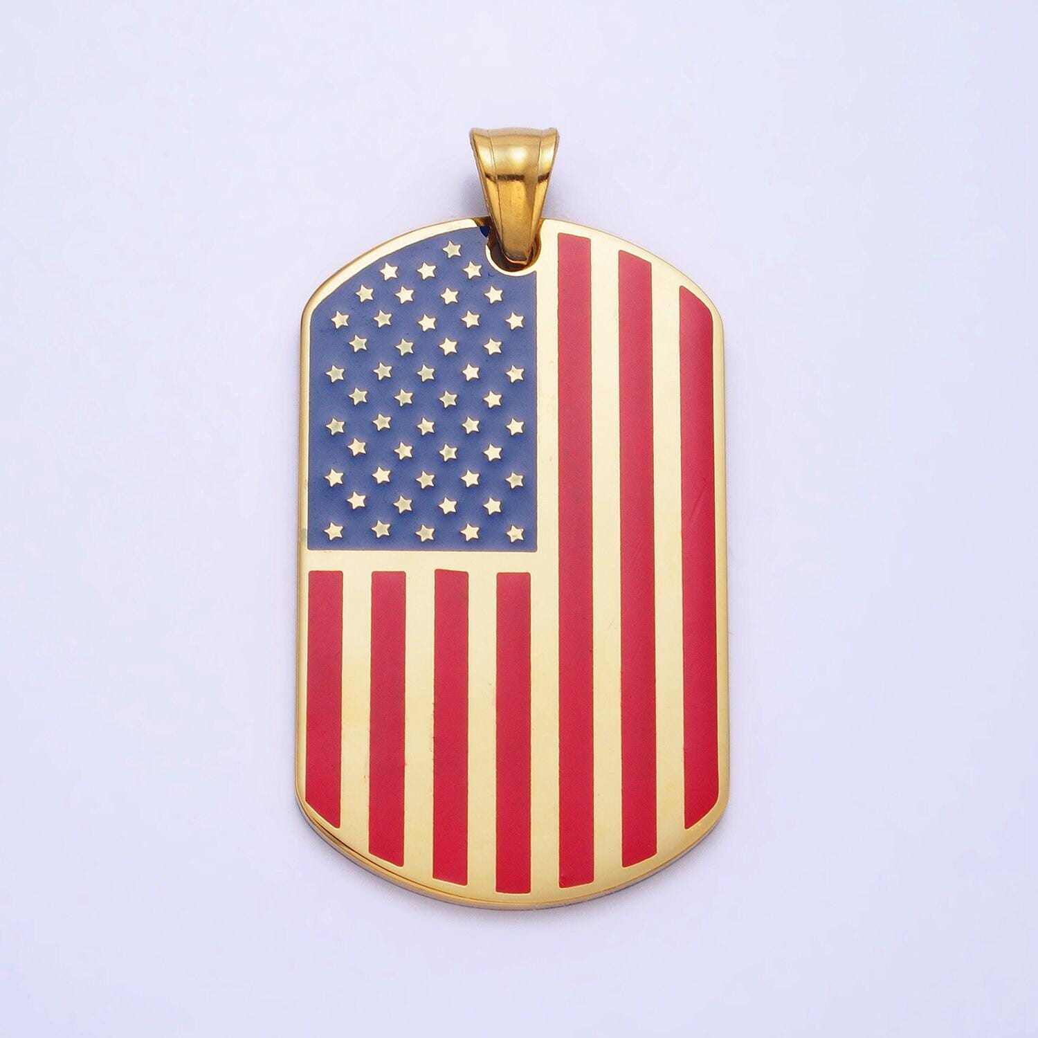 Stainless steel american flag pendant in silver & gold 4th of july veteran military army gift idea for men woman unisex | p-1106