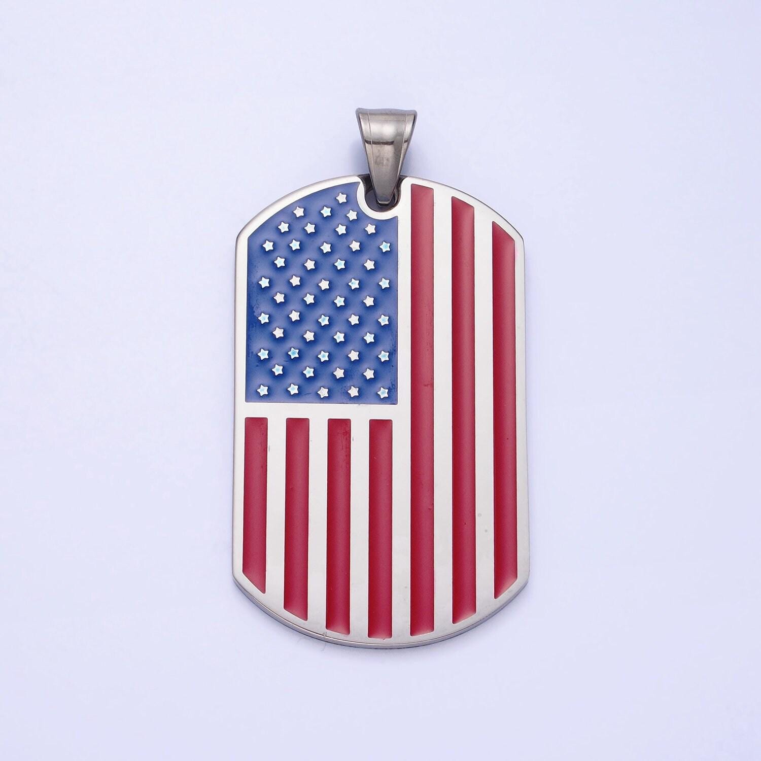 Stainless steel american flag pendant in silver & gold 4th of july veteran military army gift idea for men woman unisex | p-1106