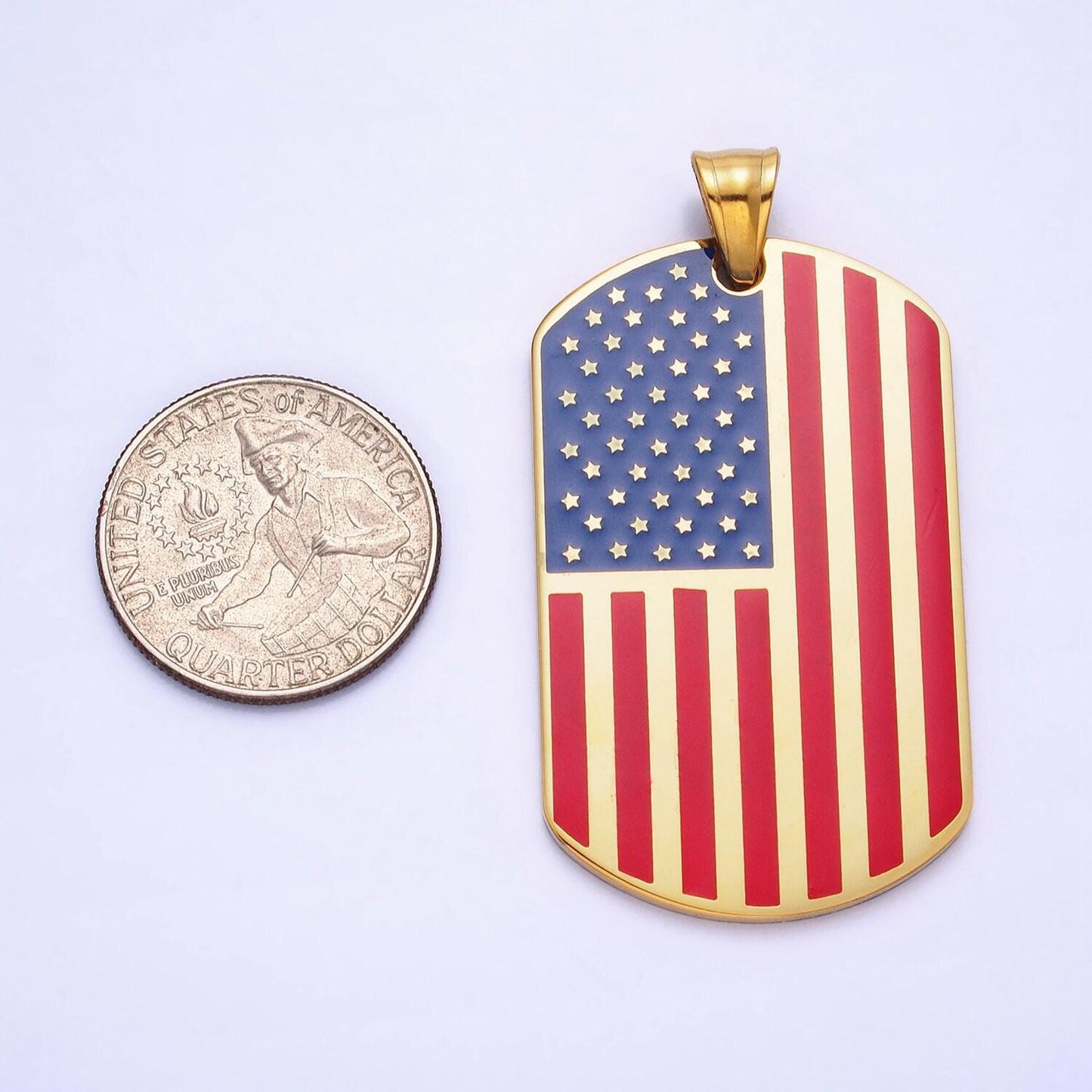 Stainless steel american flag pendant in silver & gold 4th of july veteran military army gift idea for men woman unisex | p-1106