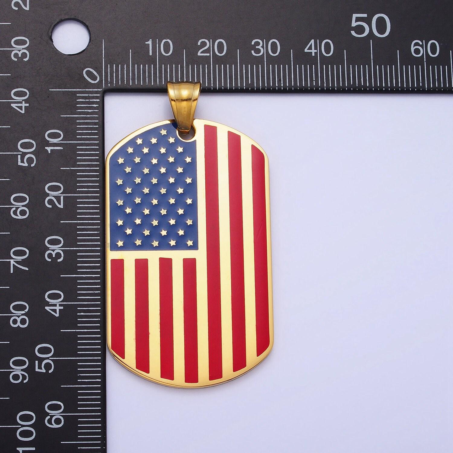 Stainless steel american flag pendant in silver & gold 4th of july veteran military army gift idea for men woman unisex | p-1106