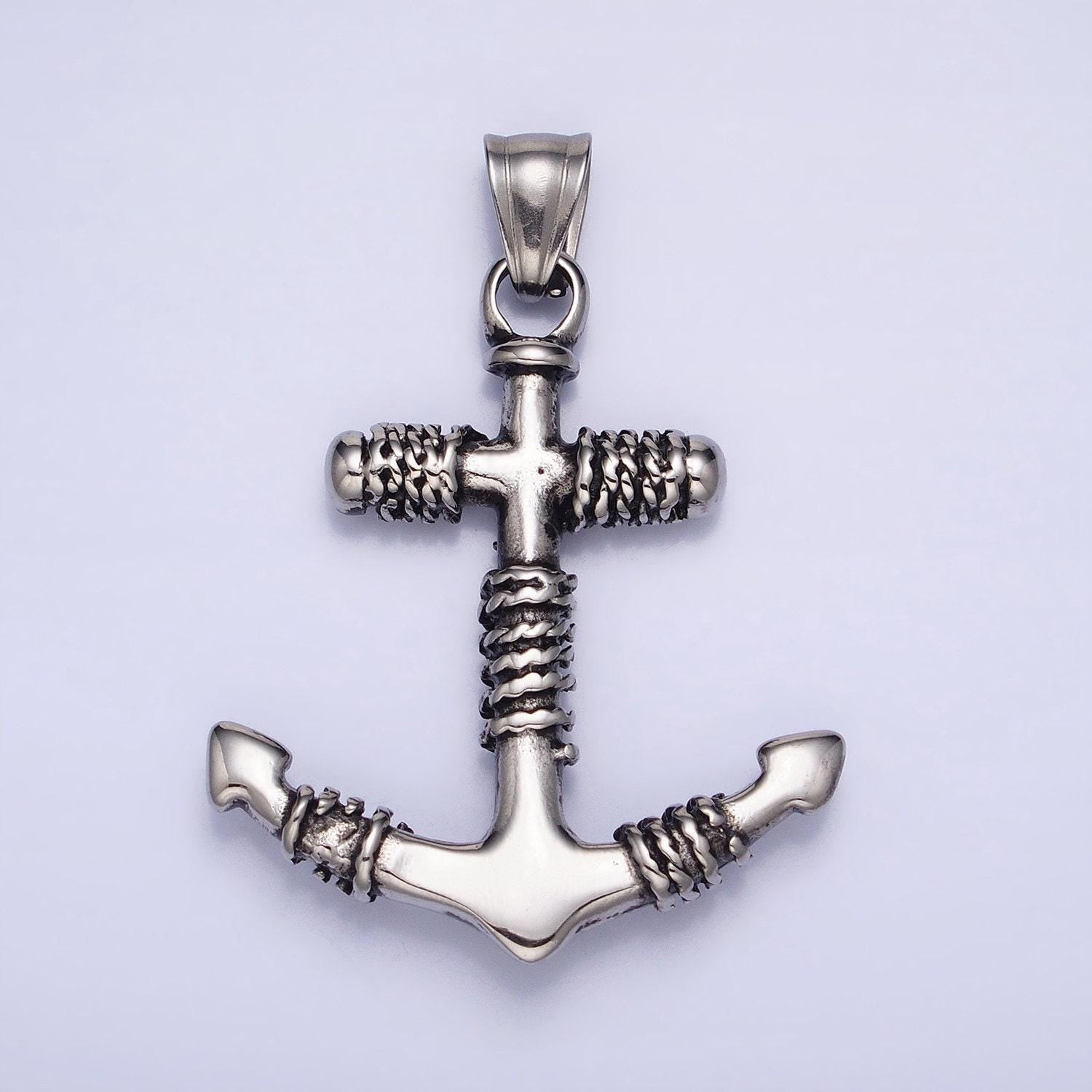 Mens necklace anchor charm pendant in stainless steel hard heavy weight jewelry for men necklace p-1105