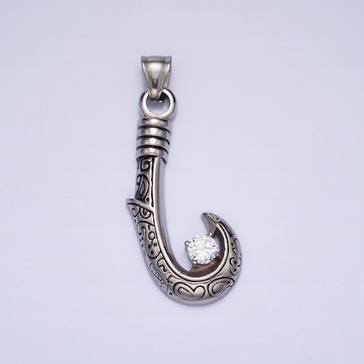 Men hawaiian fishing fish hook pendant necklace stainless steel jewelry heavy weight jewelry statement necklace supply | p-1104