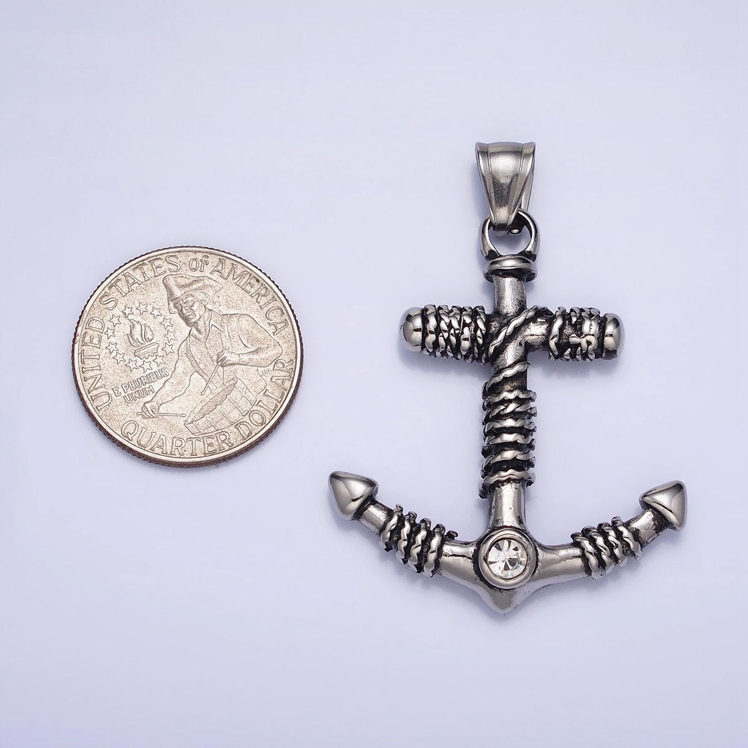 Mens necklace anchor charm pendant in stainless steel hard heavy weight jewelry for men necklace p-1105