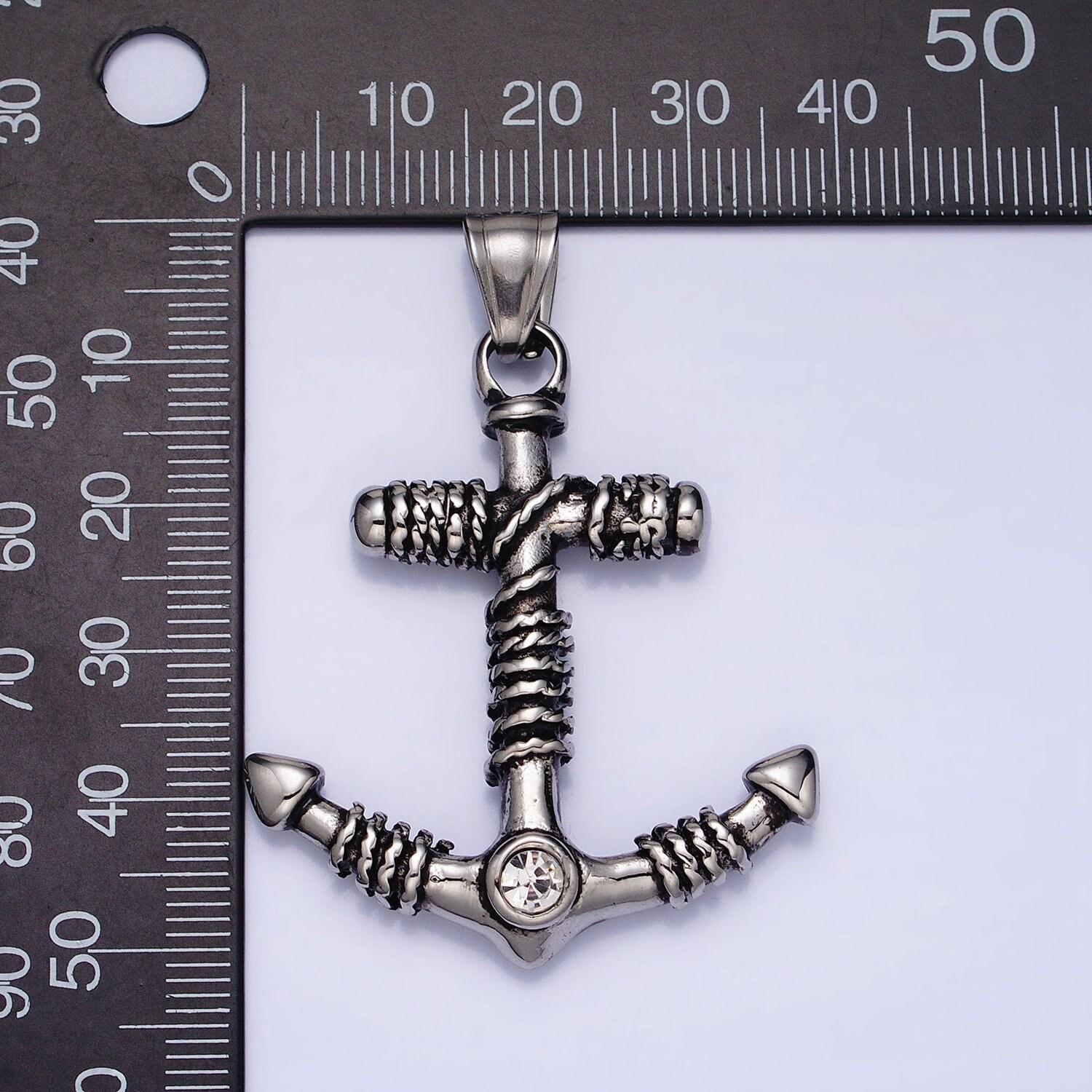 Mens necklace anchor charm pendant in stainless steel hard heavy weight jewelry for men necklace p-1105