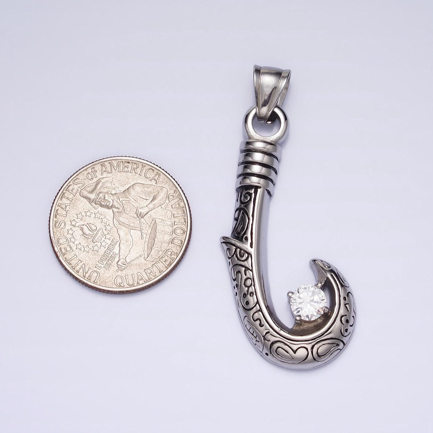 Men hawaiian fishing fish hook pendant necklace stainless steel jewelry heavy weight jewelry statement necklace supply | p-1104