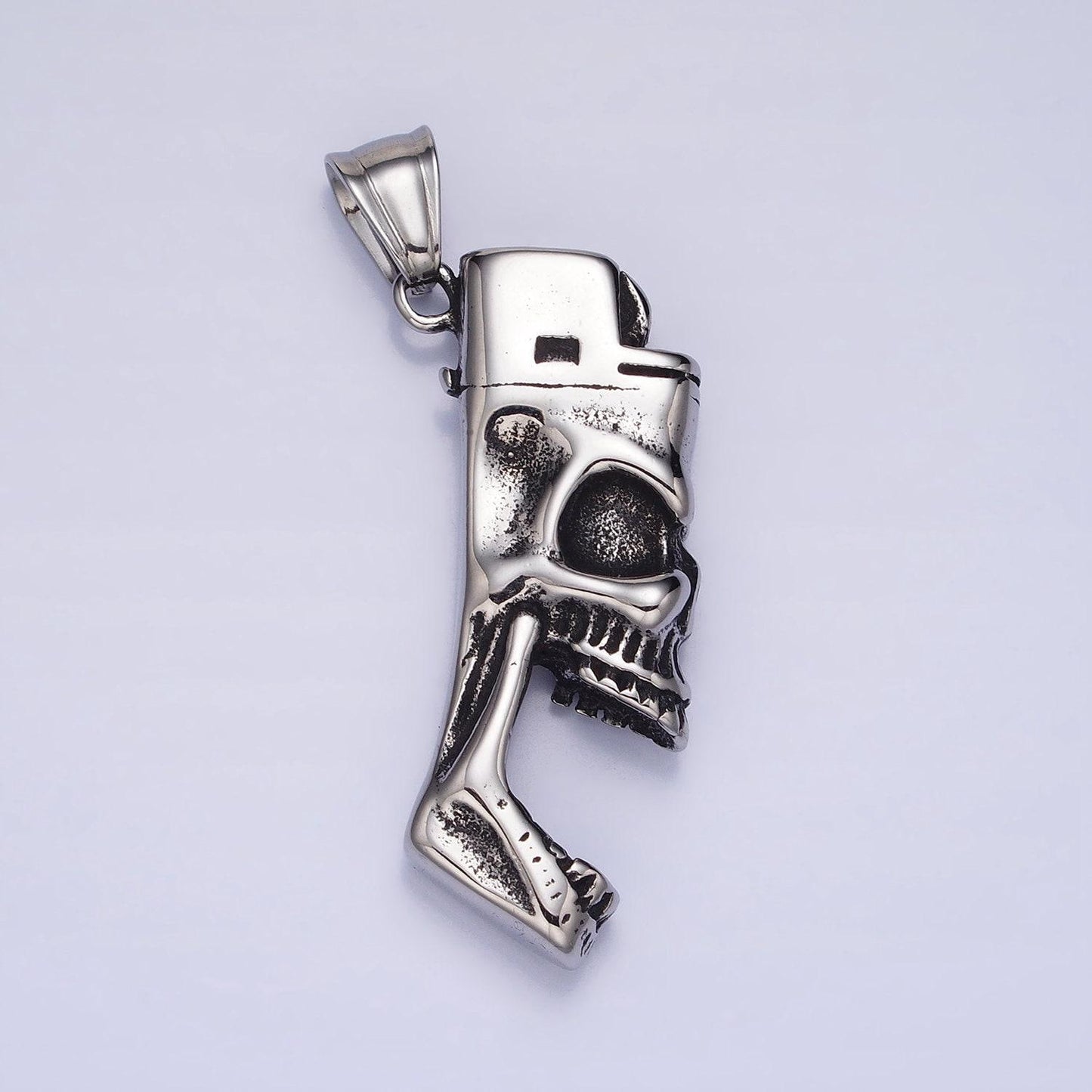 Men skull pendant biker stainless steel skull lighter totem pendant necklace for statement jewelry necklace | p-1102