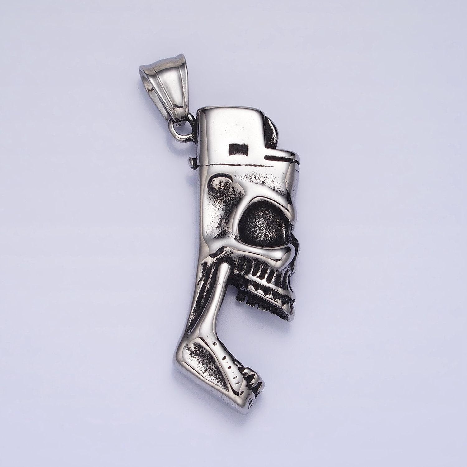 Men skull pendant biker stainless steel skull lighter totem pendant necklace for statement jewelry necklace | p-1102