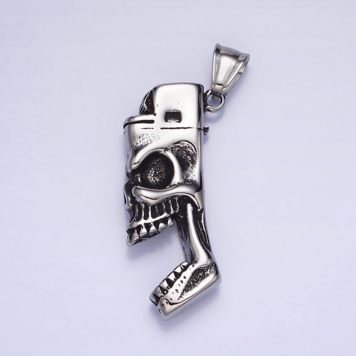Men skull pendant biker stainless steel skull lighter totem pendant necklace for statement jewelry necklace | p-1102