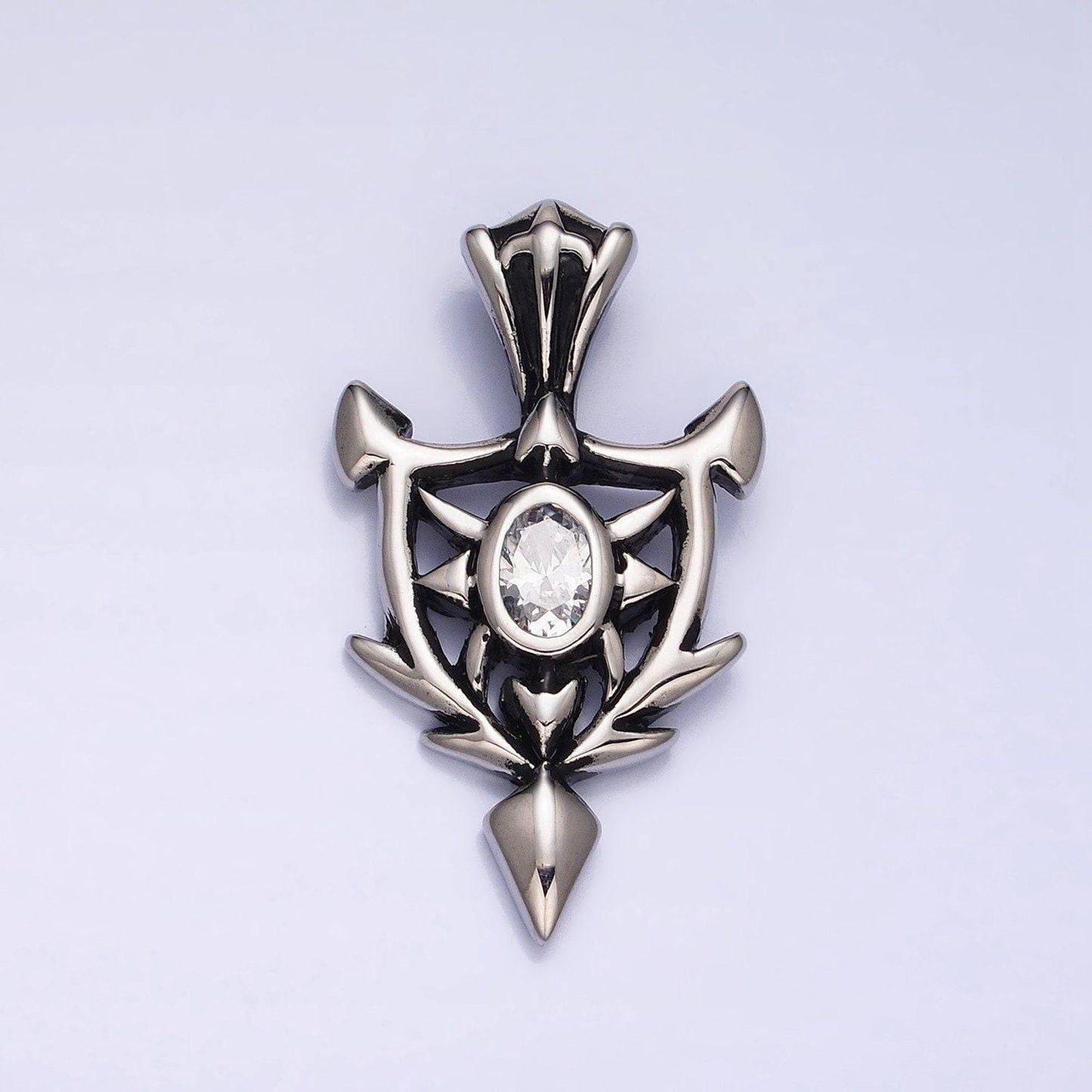 Stainless steel shield pendant cz knight warrior charm for men jewelry component p-1101