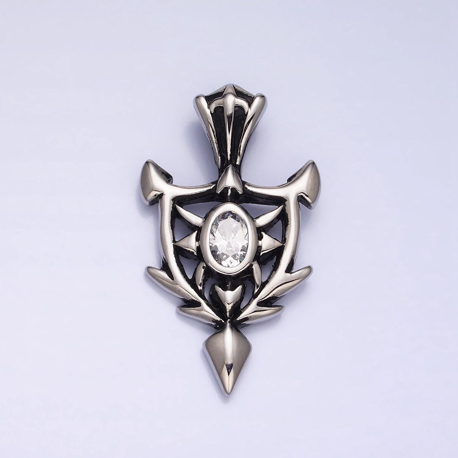 Stainless steel shield pendant cz knight warrior charm for men jewelry component p-1101