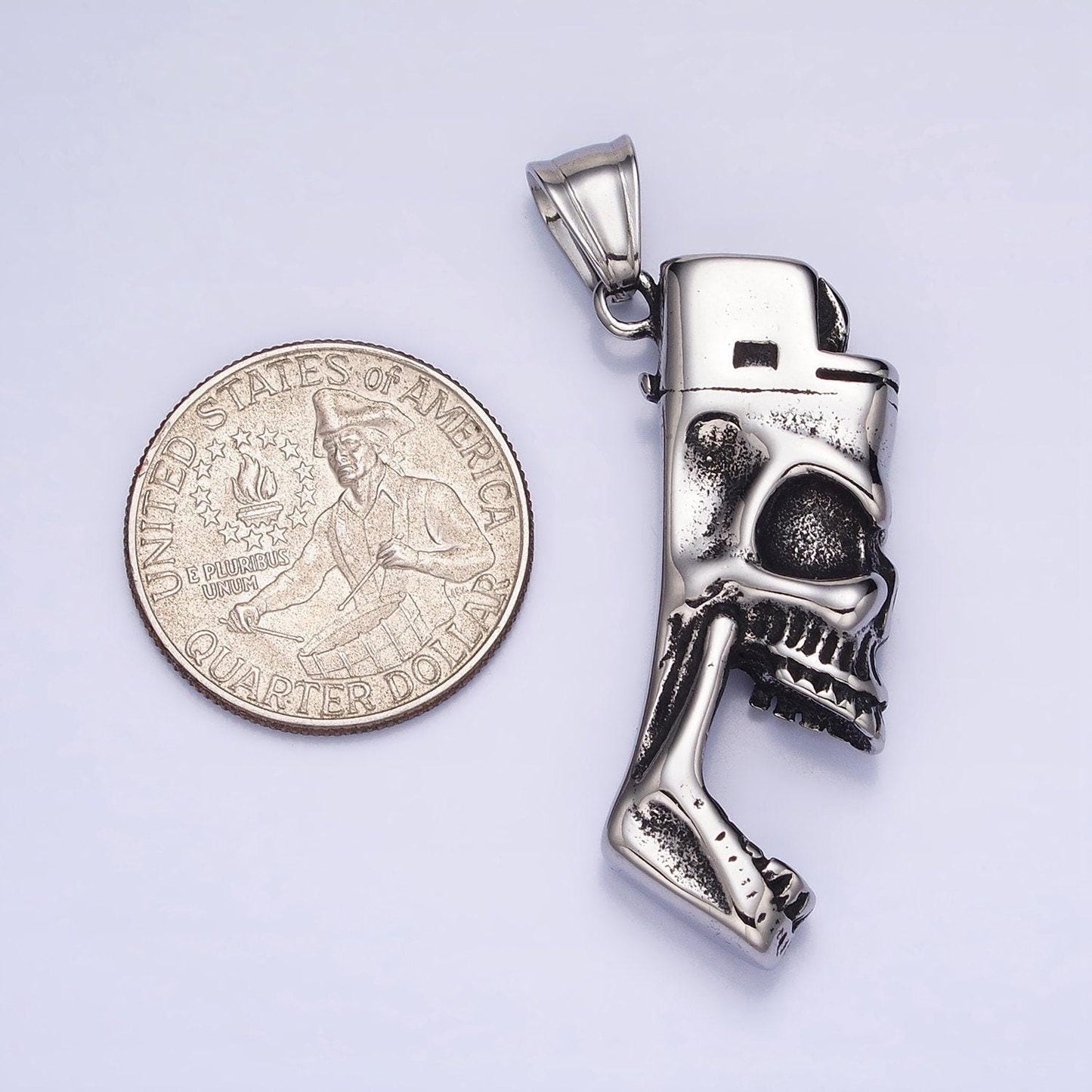 Men skull pendant biker stainless steel skull lighter totem pendant necklace for statement jewelry necklace | p-1102