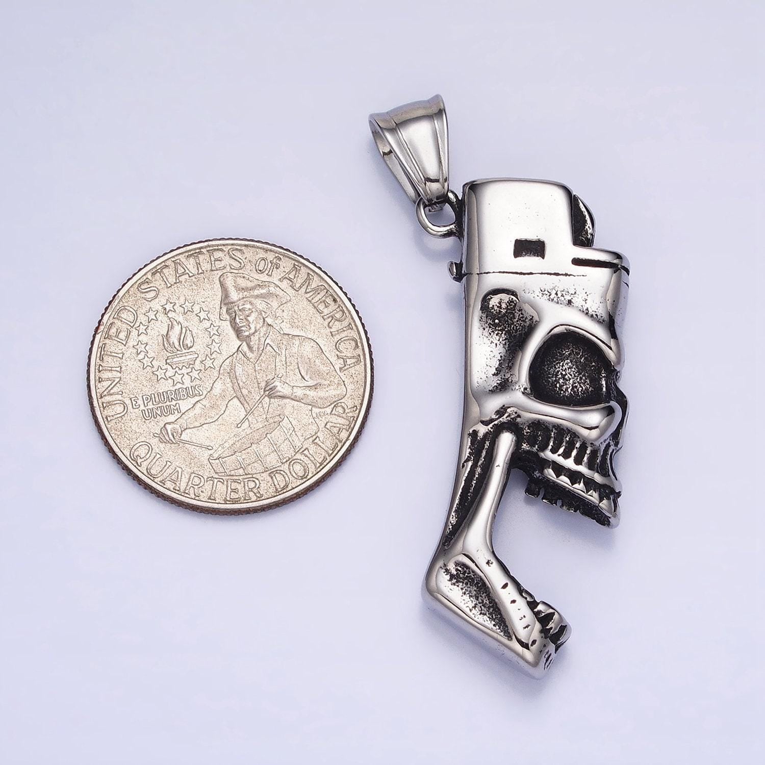 Men skull pendant biker stainless steel skull lighter totem pendant necklace for statement jewelry necklace | p-1102