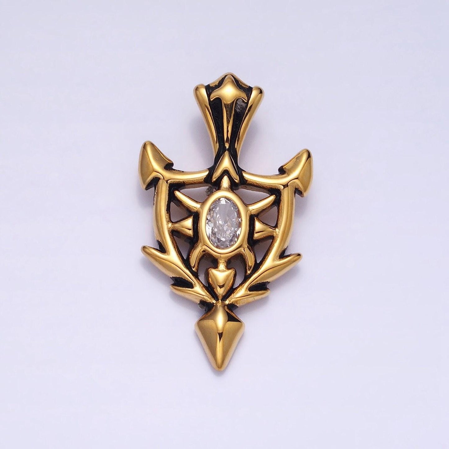 Stainless steel shield pendant cz knight warrior charm for men jewelry component p-1101