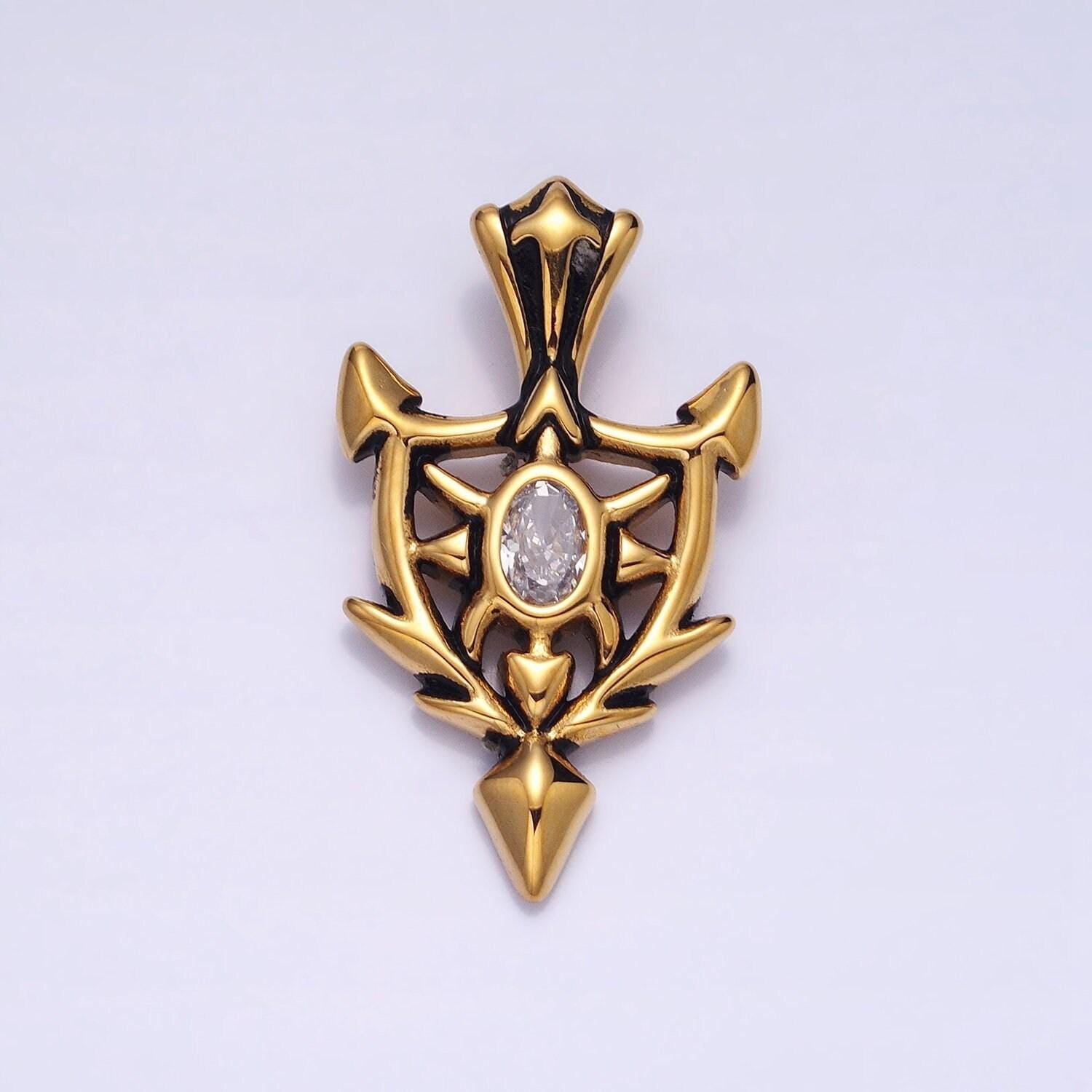 Stainless steel shield pendant cz knight warrior charm for men jewelry component p-1101