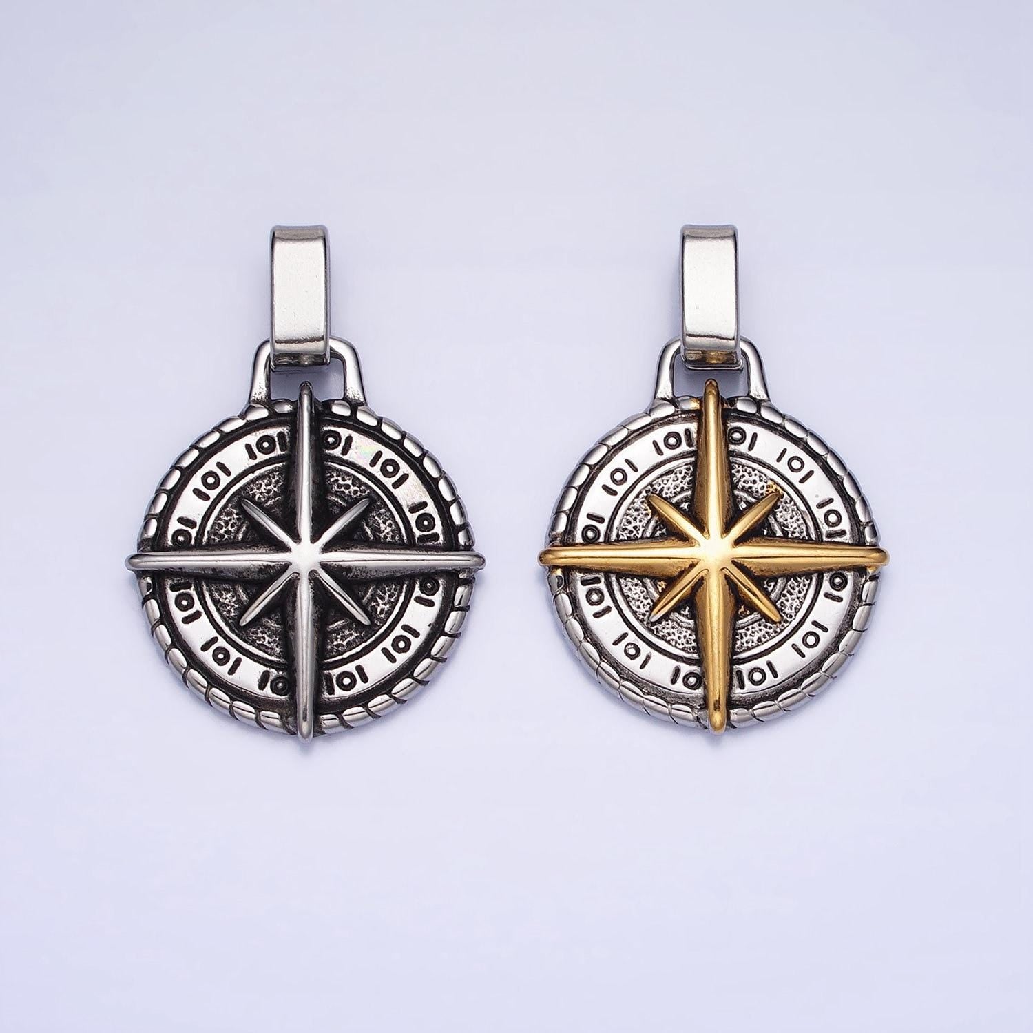 Men compass pendant necklace stainless steel jewelry heavy weight jewelry travel statement necklace supply p-1091 p-1092
