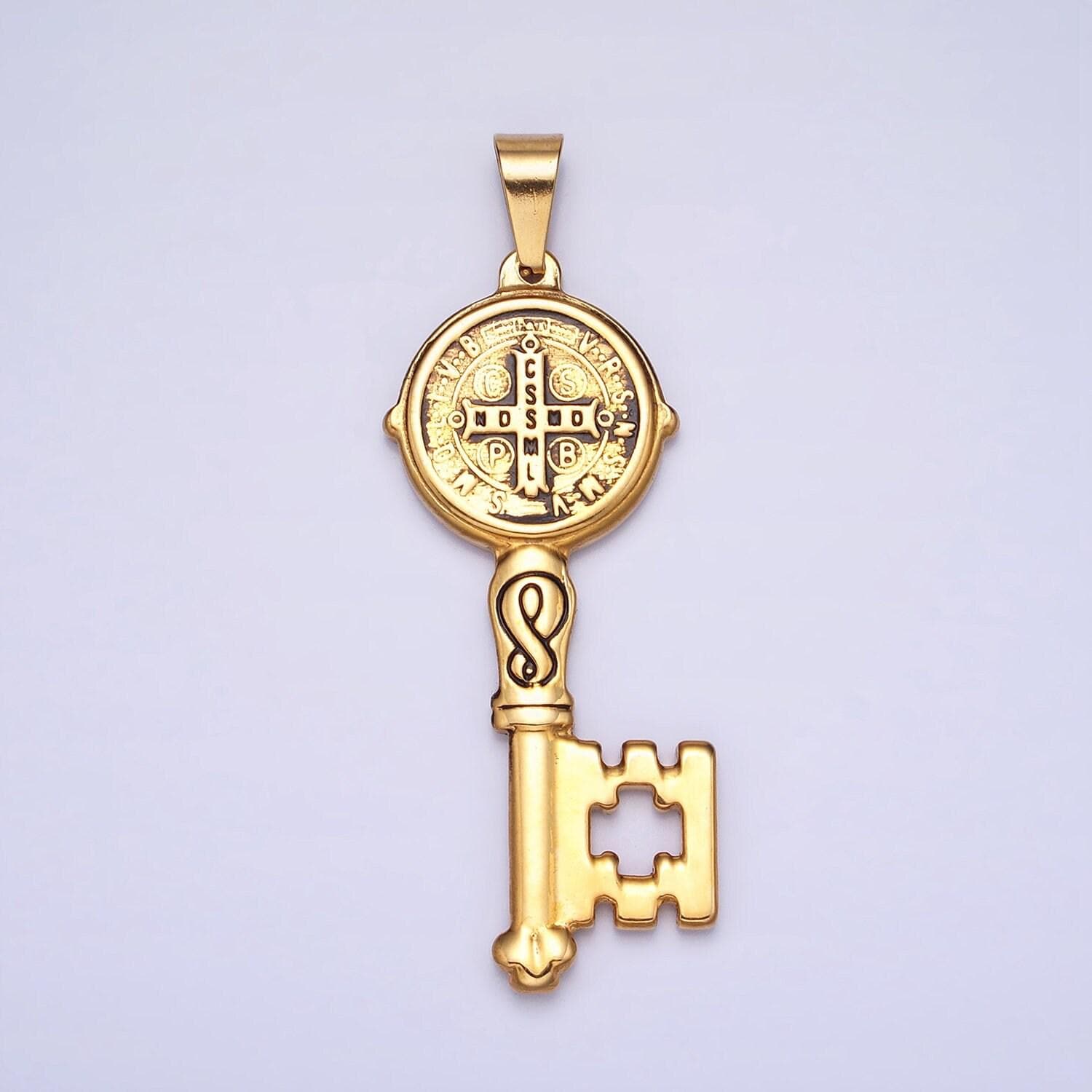Stainless steel saint benedict key pendant religious pendant san benito double sided pendant for necklace component p-1089 p-1090