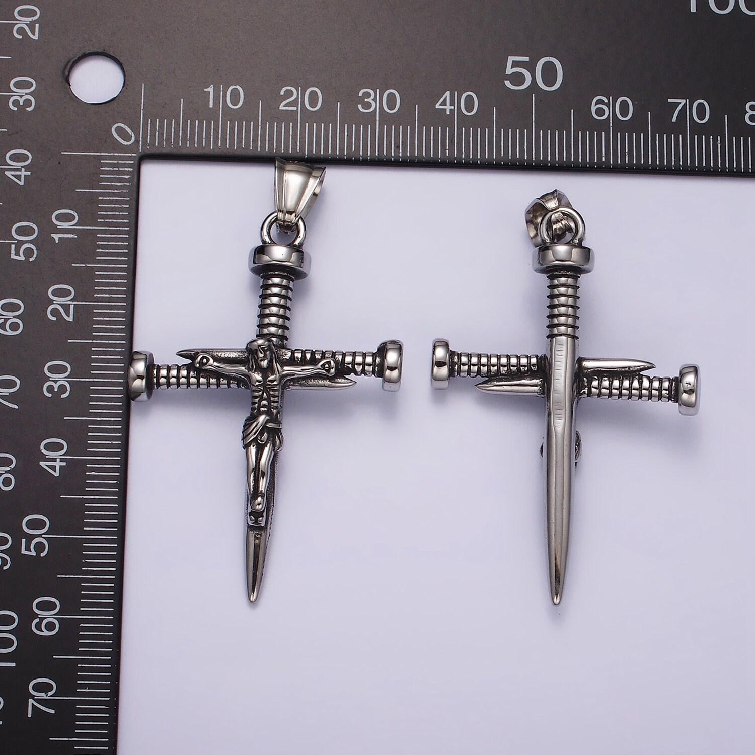 Stainless steel jesus crucifix nail religious cross pendant | p1064