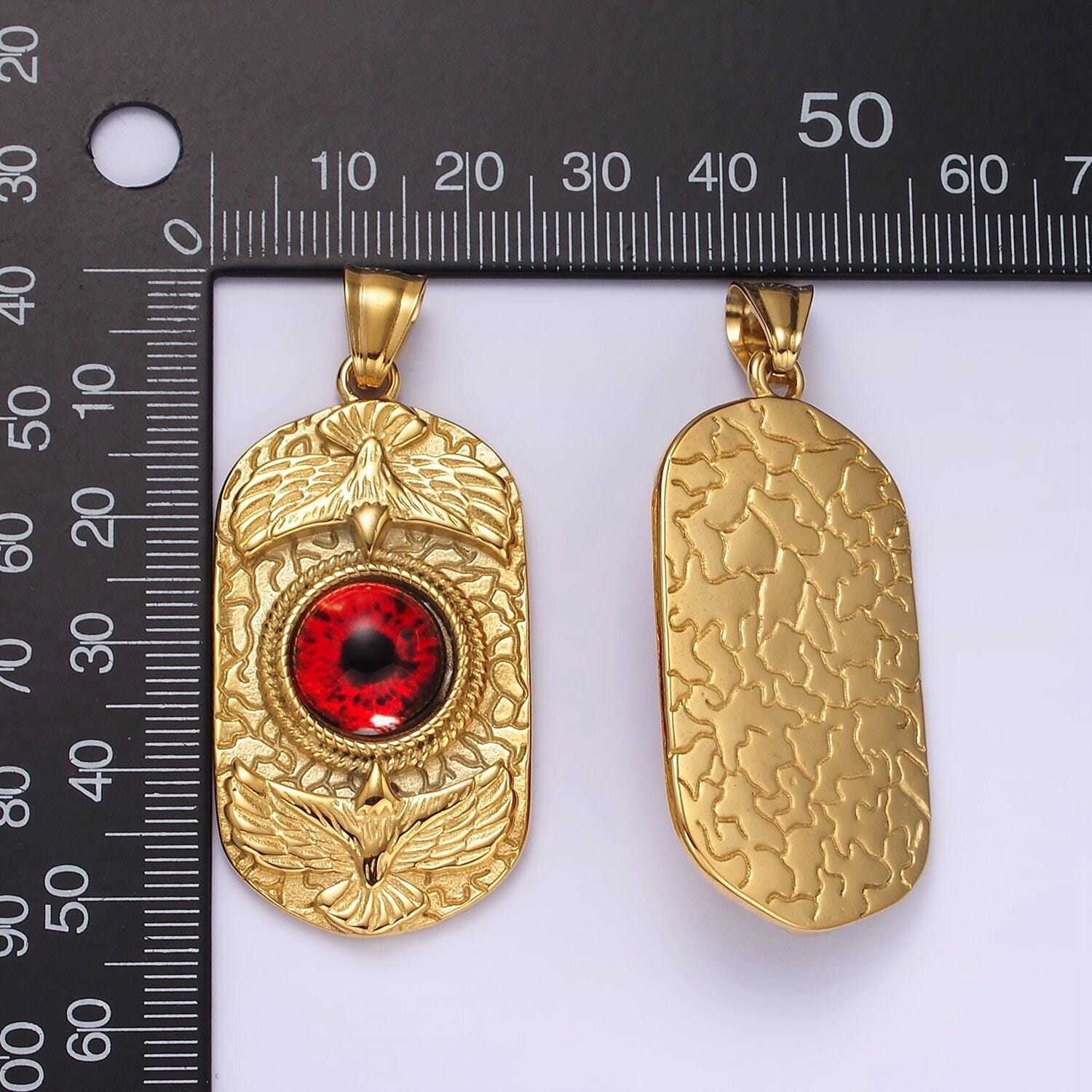 Red eyeball pendant gold stainless steel horror jewelry - monster eyeball necklace charm p1073