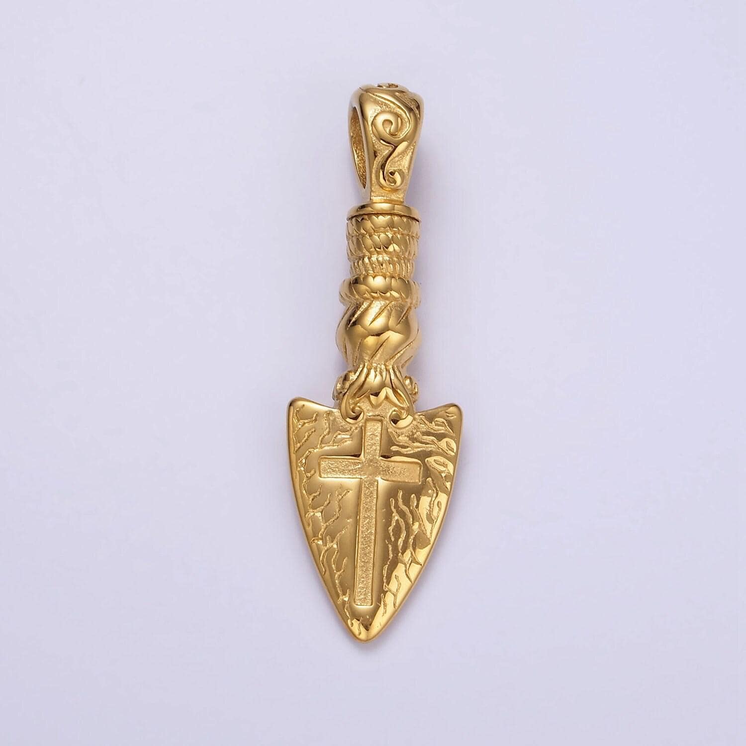 Stainless steel religious cross artisan shovel pendant necklace charm pendant for men women unisex jewelry | p1057
