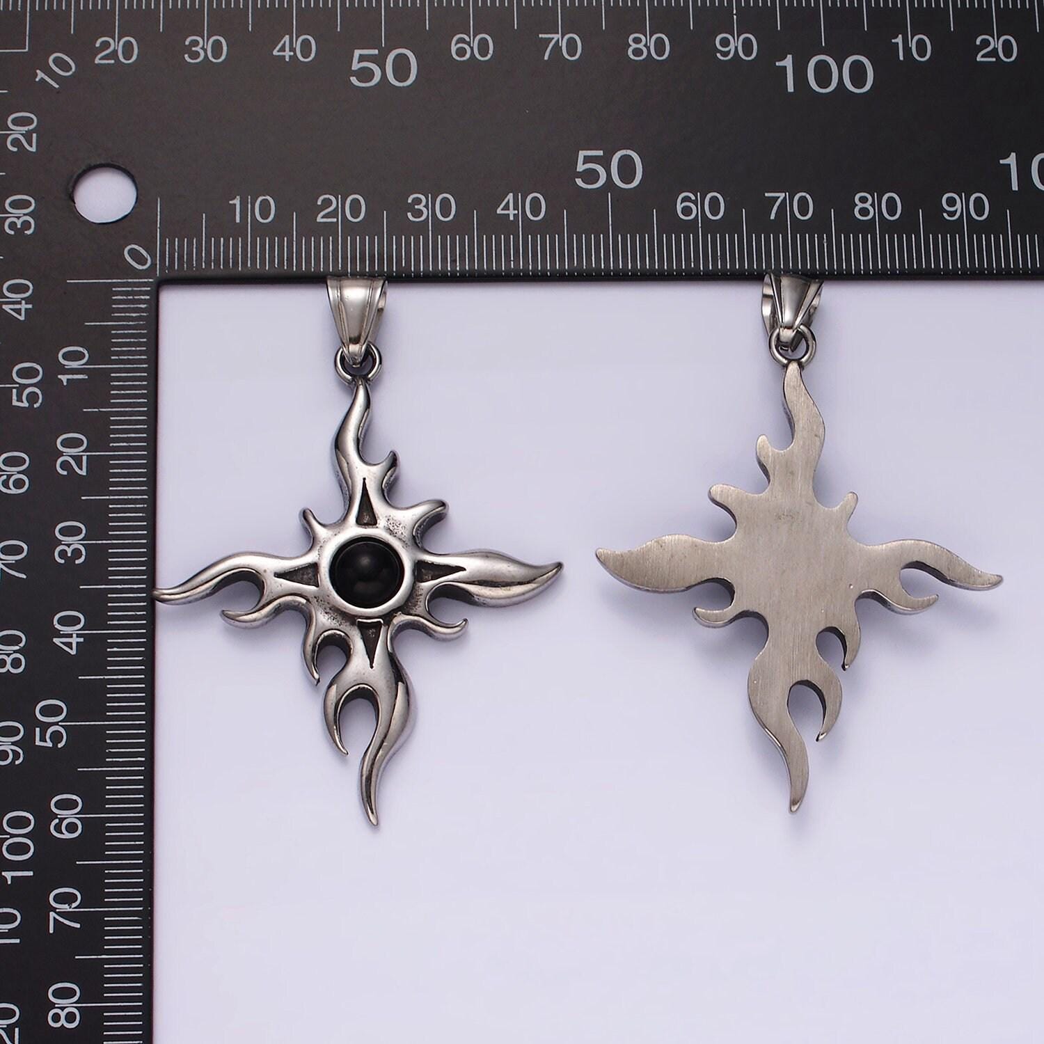 Stainless steel 60mm celestial sun star flame fire pendant | p1056
