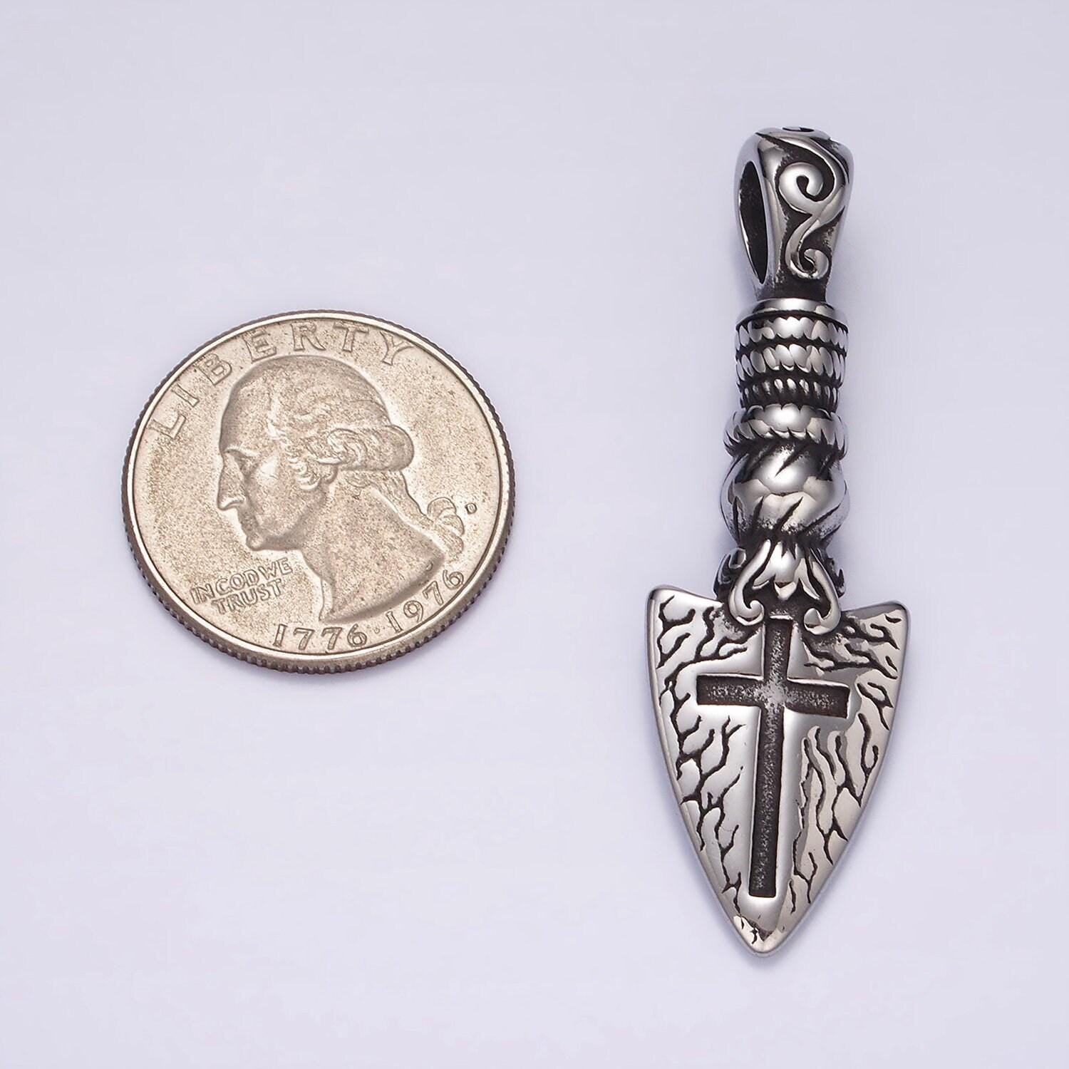 Stainless steel religious cross artisan shovel pendant necklace charm pendant for men women unisex jewelry | p1057