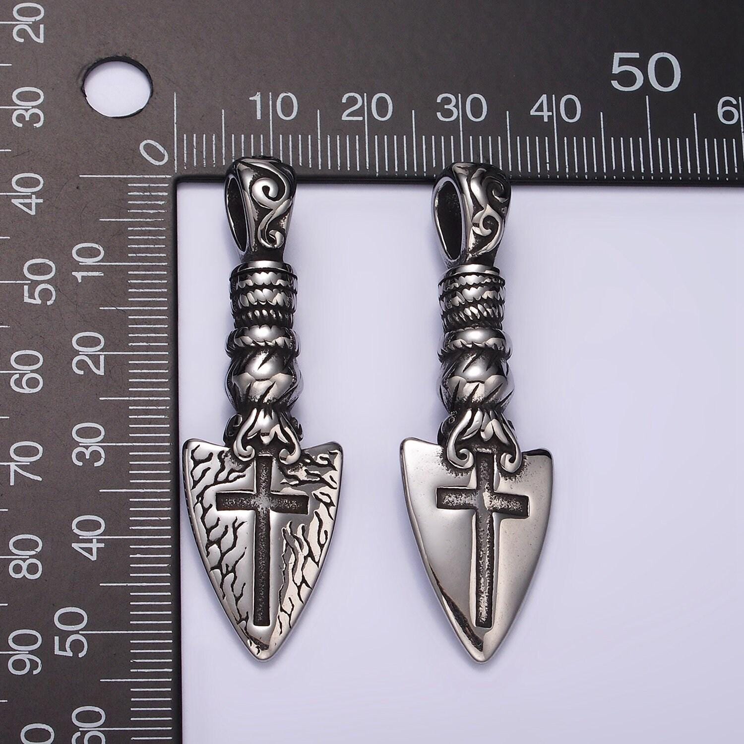 Stainless steel religious cross artisan shovel pendant necklace charm pendant for men women unisex jewelry | p1057