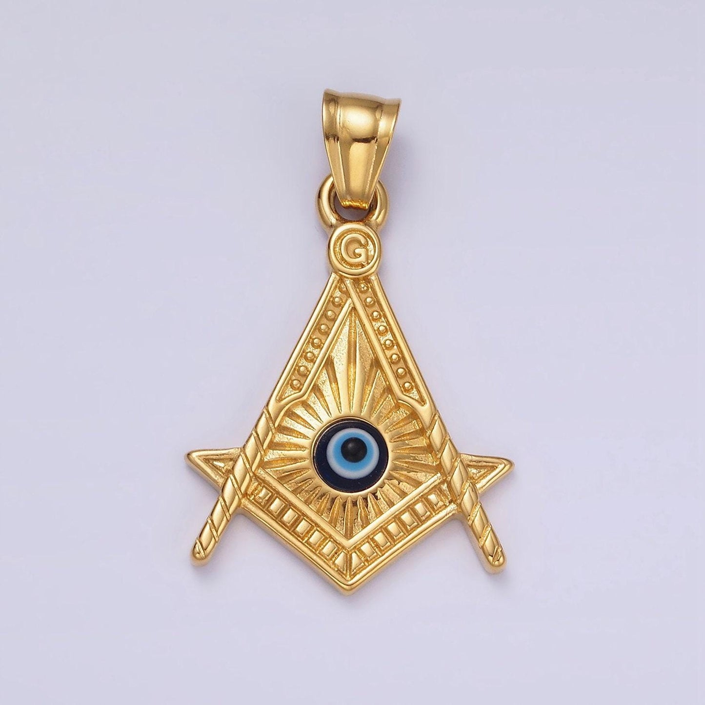 Gold amulet illuminati eye charm pendant necklace in stainless steel medallion charm for necklace supply p-1065