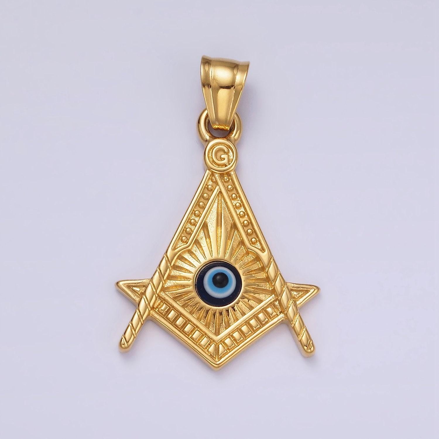 Gold amulet illuminati eye charm pendant necklace in stainless steel medallion charm for necklace supply p-1065