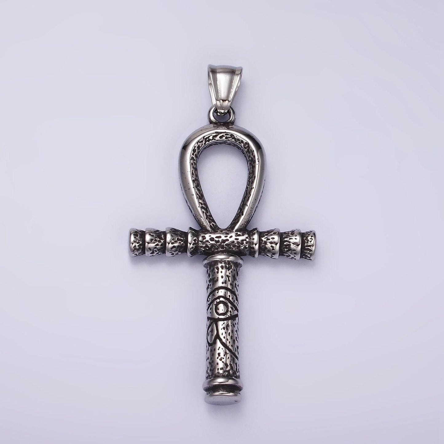 Stainless steel 64mm eye of ra engraved egyptian ankh cross pendant | p1058