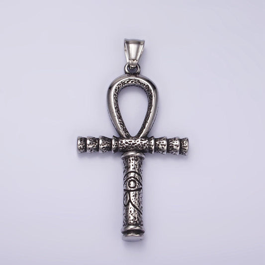 Stainless steel 64mm eye of ra engraved egyptian ankh cross pendant | p1058
