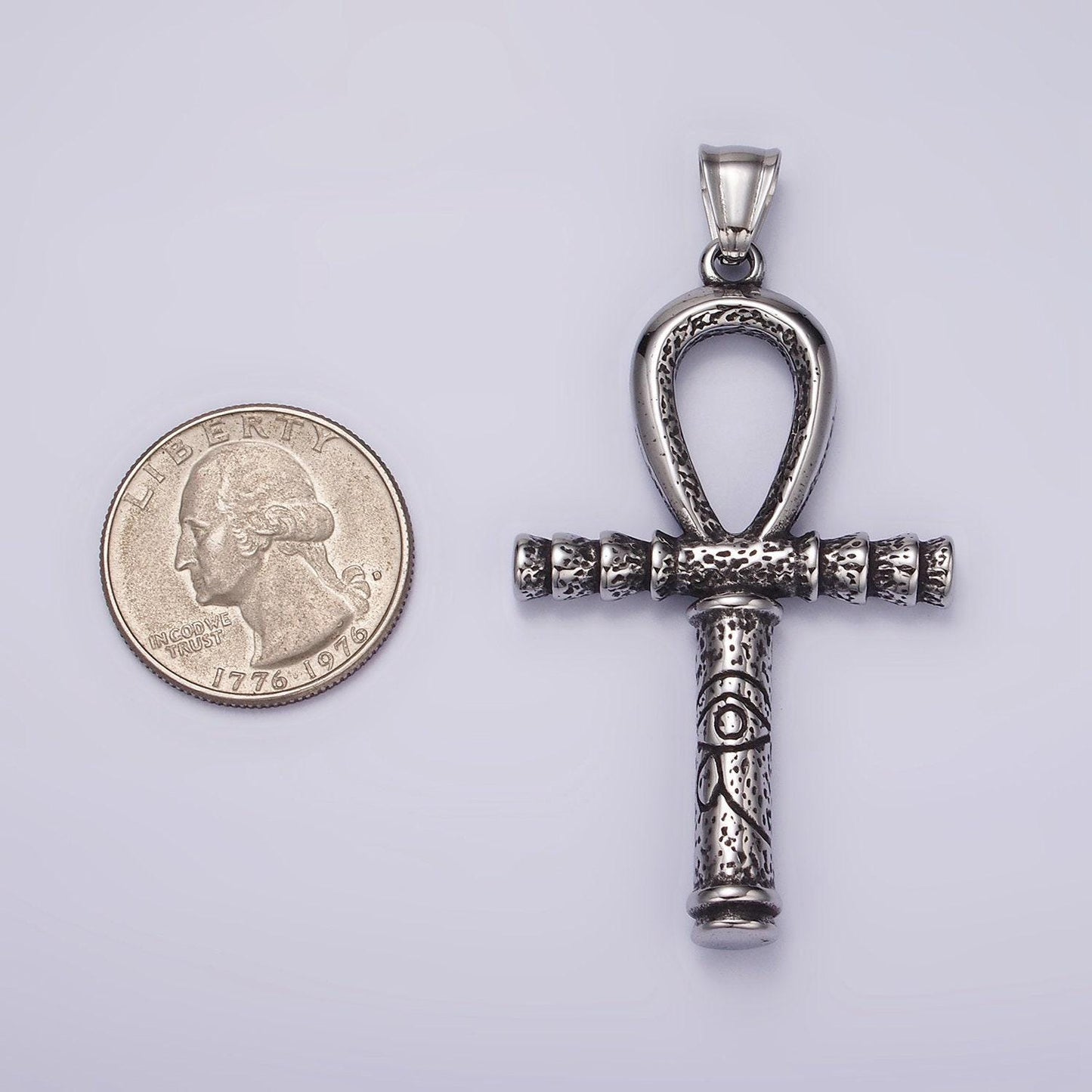 Stainless steel 64mm eye of ra engraved egyptian ankh cross pendant | p1058