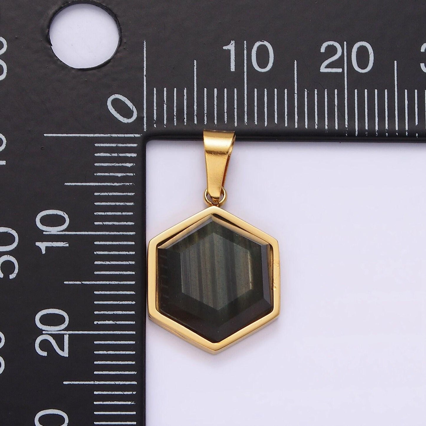 Stainless steel labradorite hexagonal bezel pendant in gold & silver | P1052