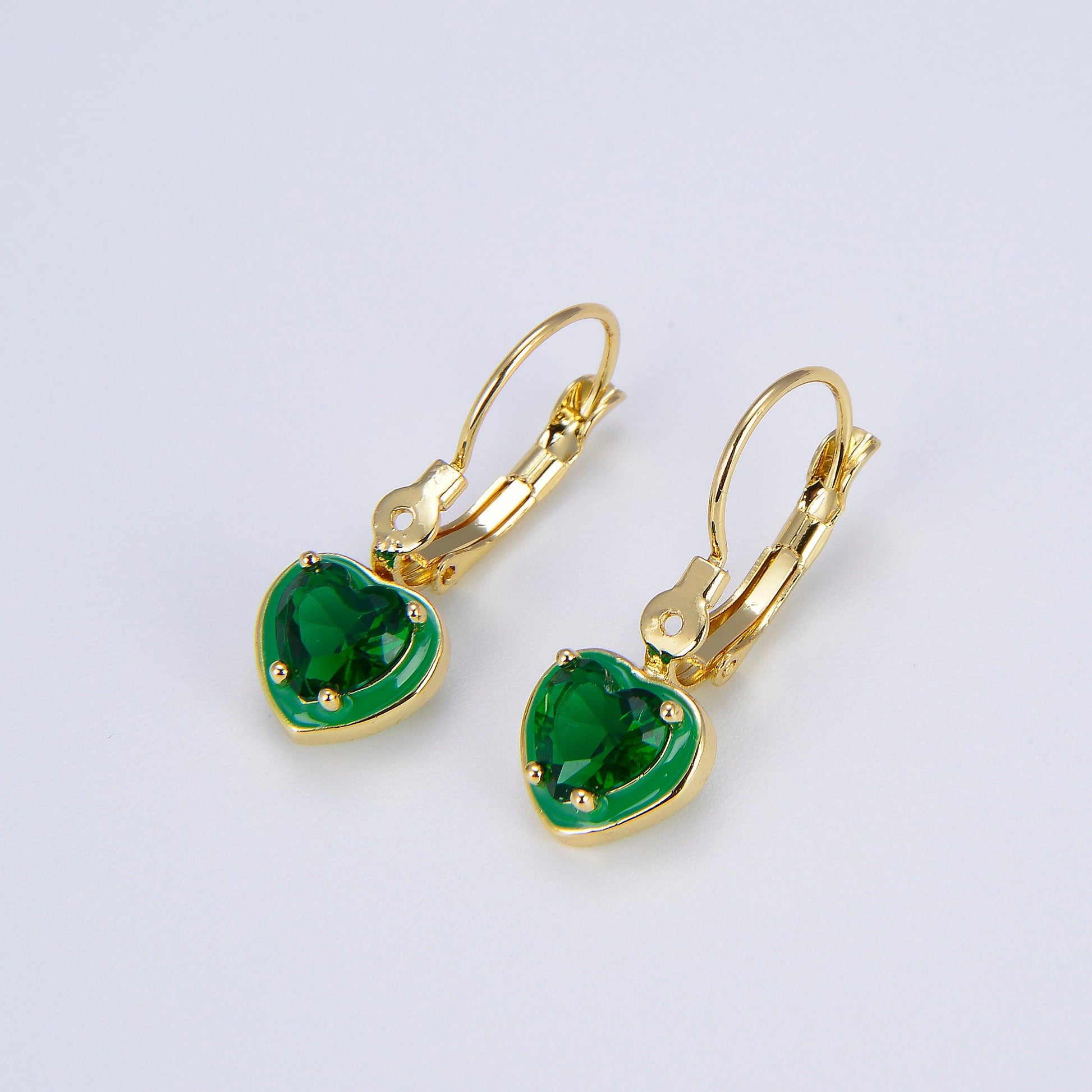 1pair women heart crystals earrings drop dangle lever back hoop earrings for girl green red pink cubic stone for everyday wear p105
