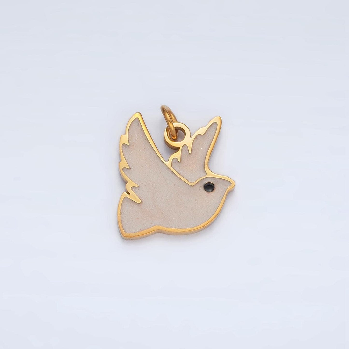Stainless steel white enamel dove bird charm | p-1043