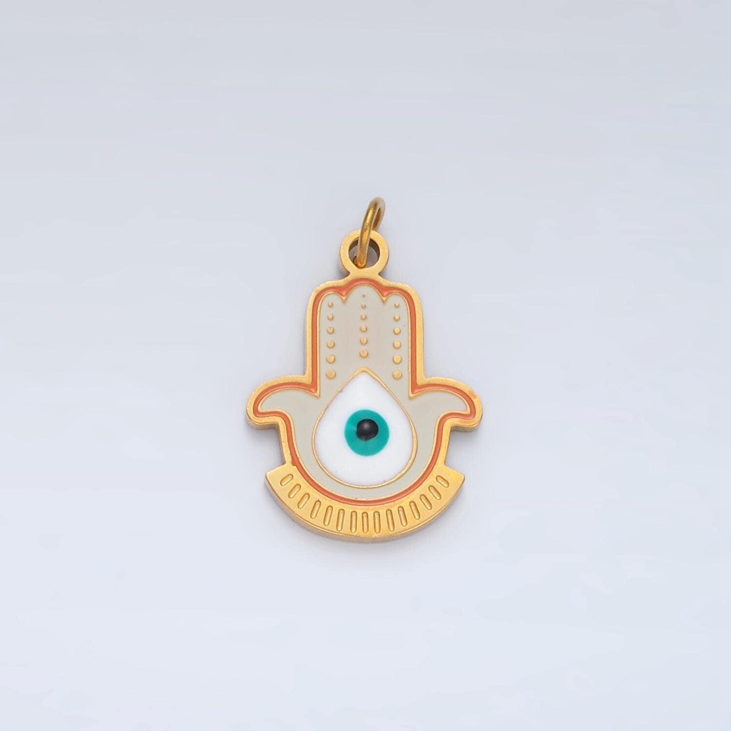 Stainless steel evil eye hamsa hand geometric enamel charm | p1042