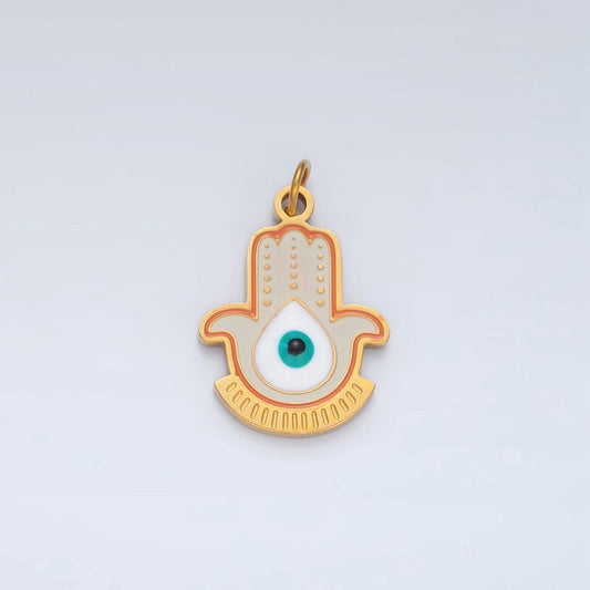 Stainless steel evil eye hamsa hand geometric enamel charm | p1042