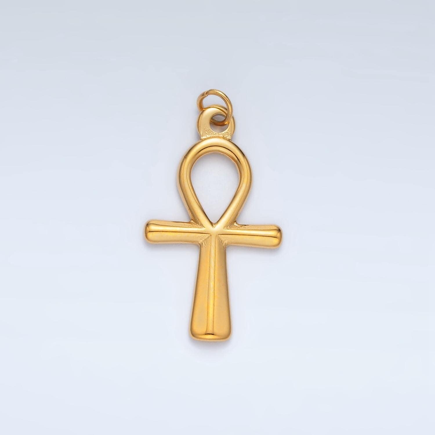 Stainless steel 25mm religious gold ankh cross minimal charm | p-1037