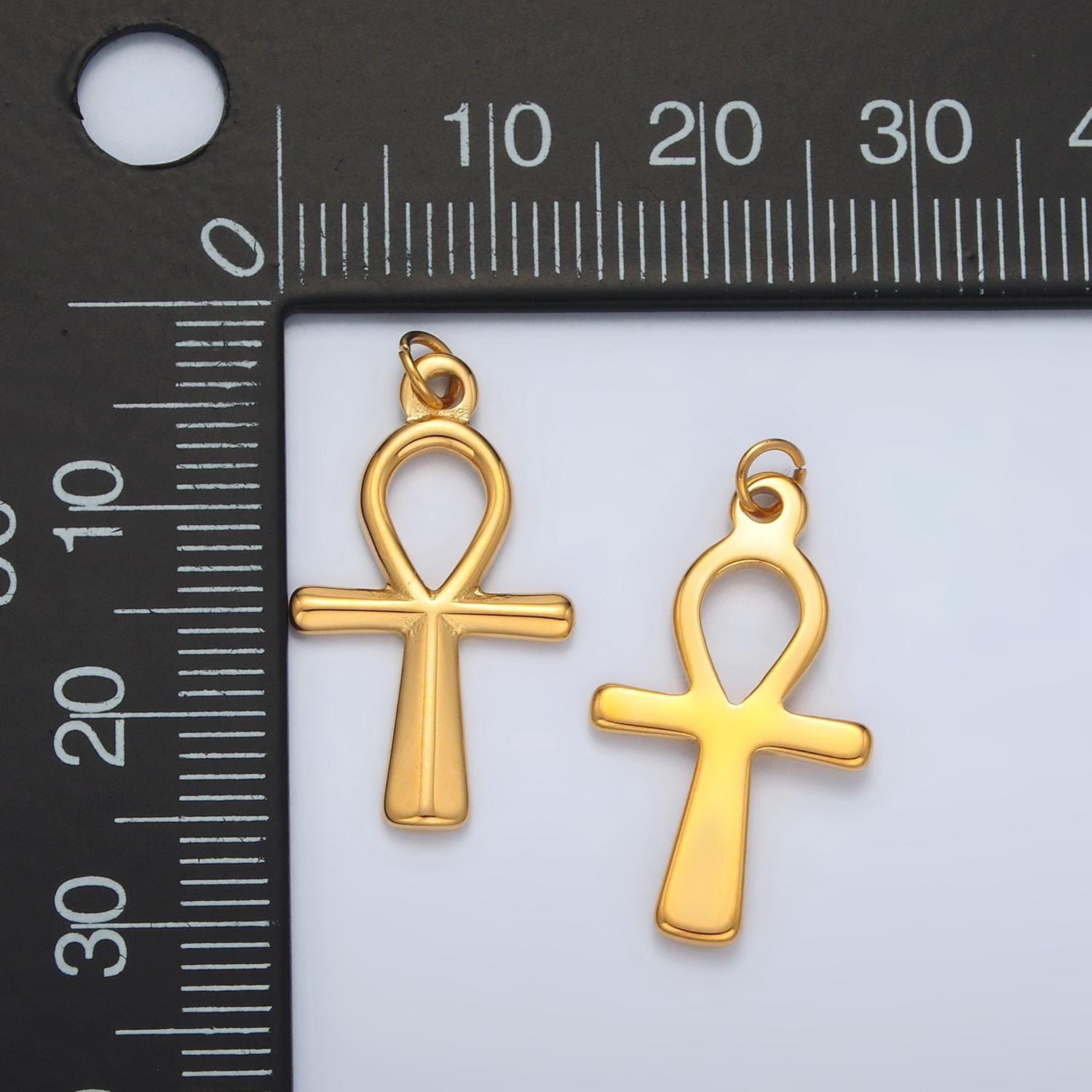Stainless steel 25mm religious gold ankh cross minimal charm | p-1037