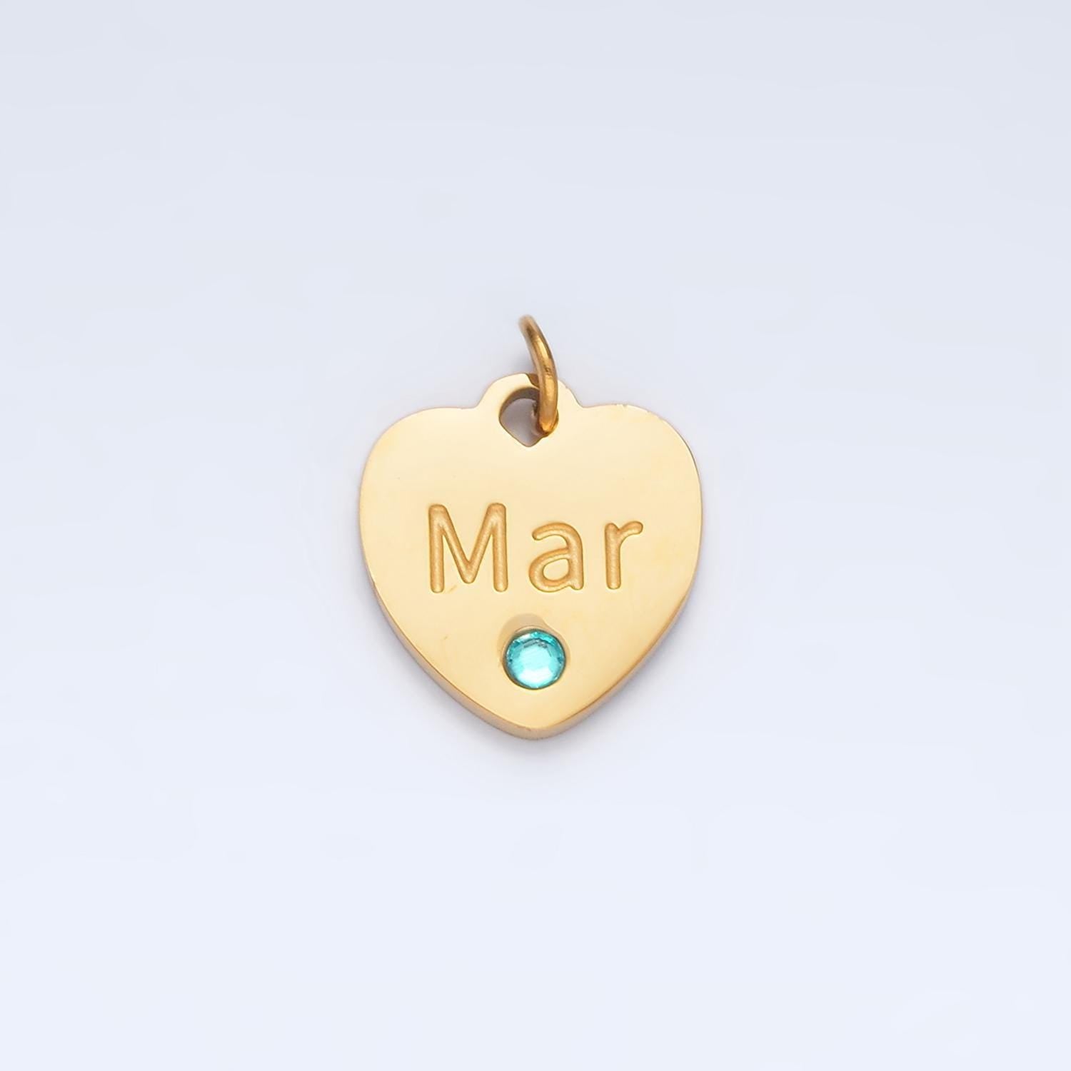 Dainty heart gold stainless steel birthstone cz personalized charm for birthday jewelry gift idea | p1023