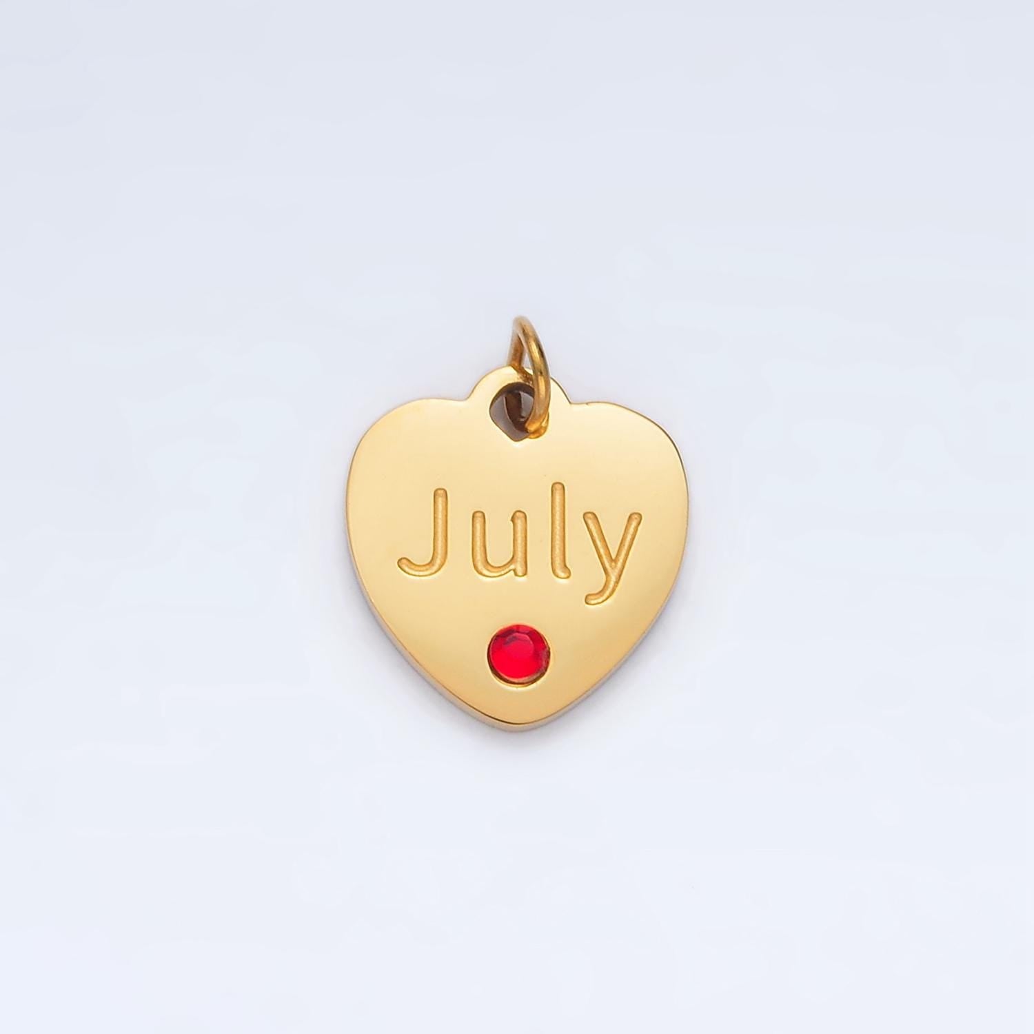 Dainty heart gold stainless steel birthstone cz personalized charm for birthday jewelry gift idea | p1023